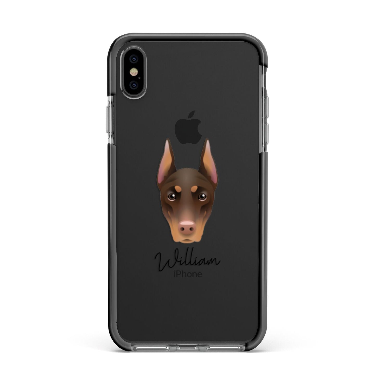 Dobermann Personalised Apple iPhone Xs Max Impact Case Black Edge on Black Phone