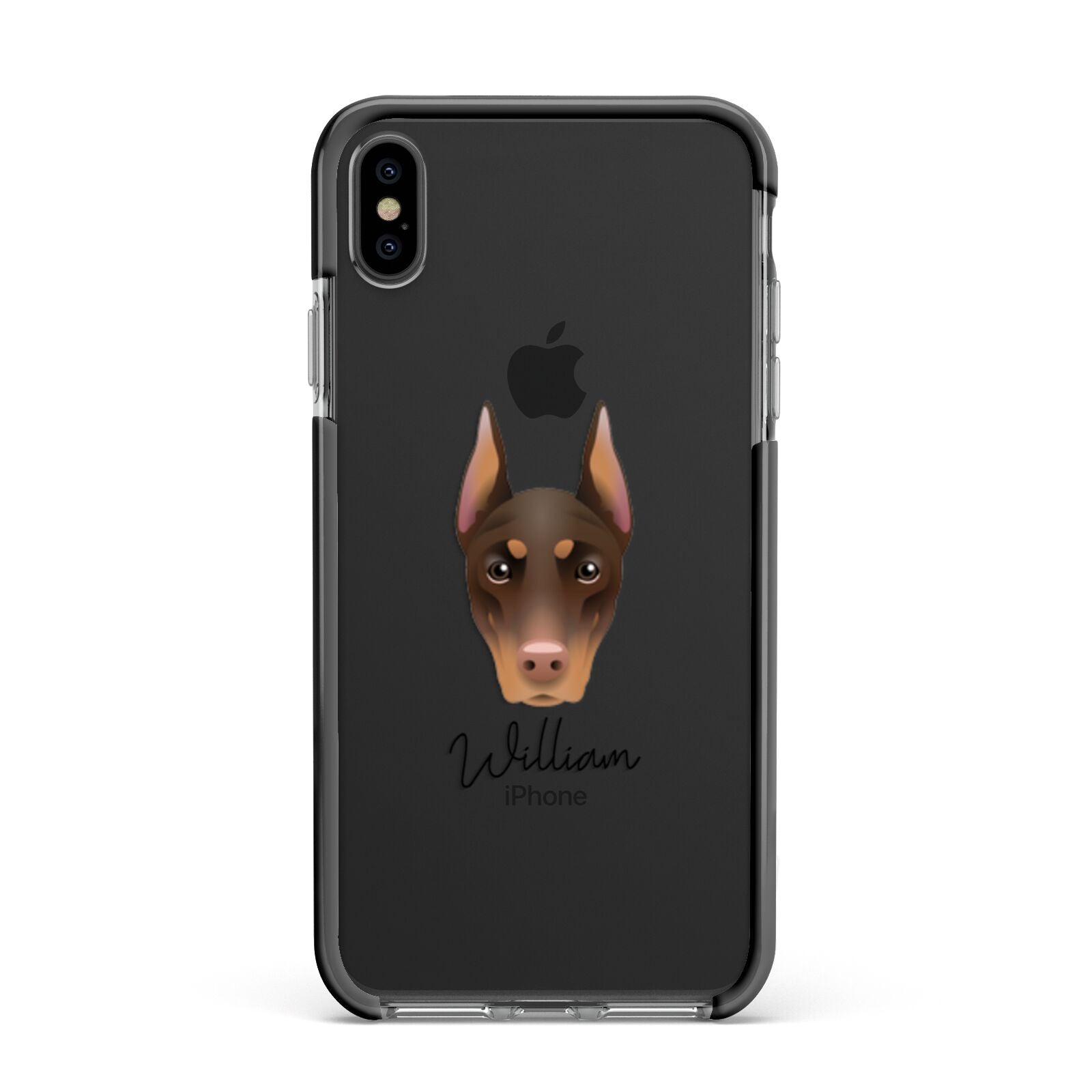 Dobermann Personalised Apple iPhone Xs Max Impact Case Black Edge on Black Phone