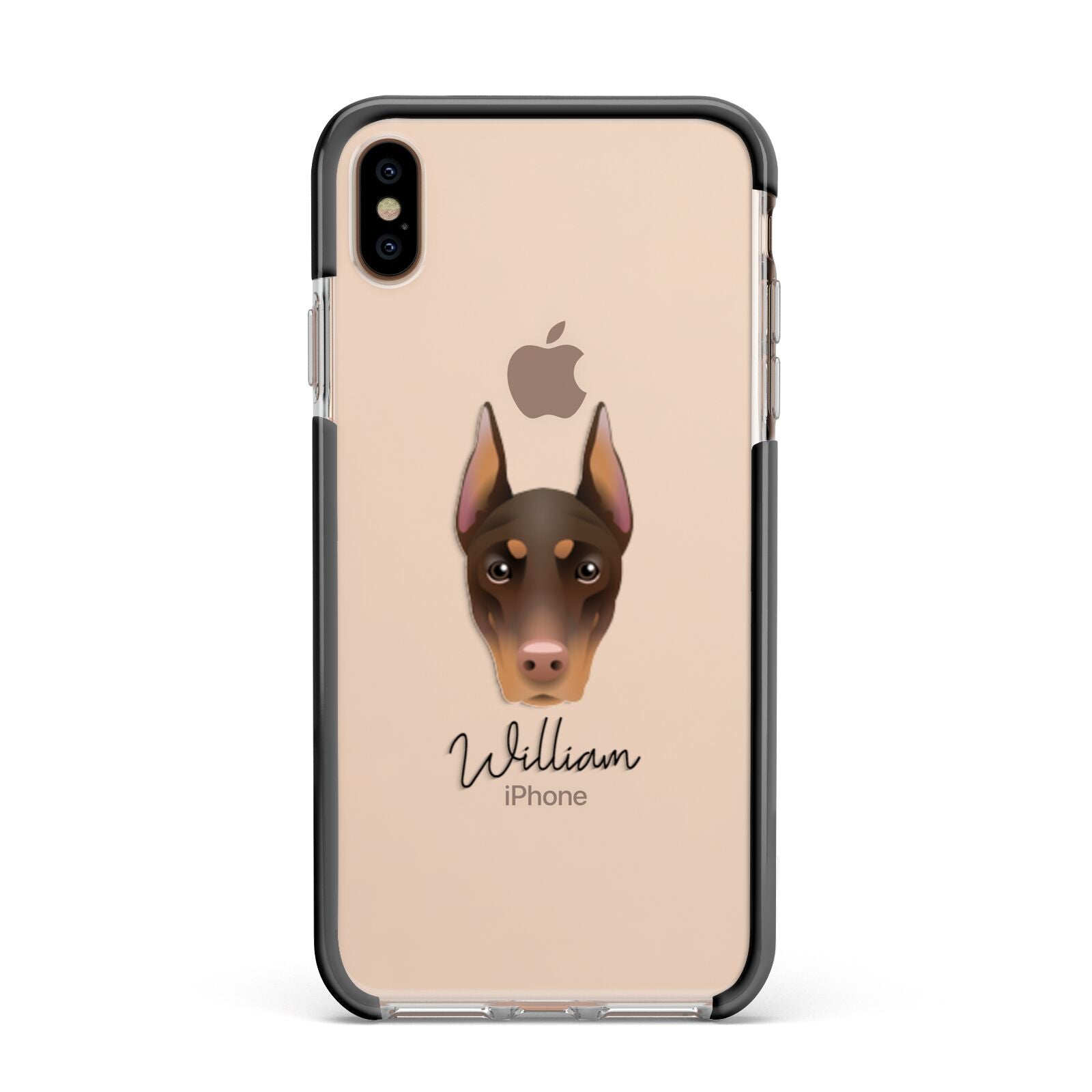 Dobermann Personalised Apple iPhone Xs Max Impact Case Black Edge on Gold Phone