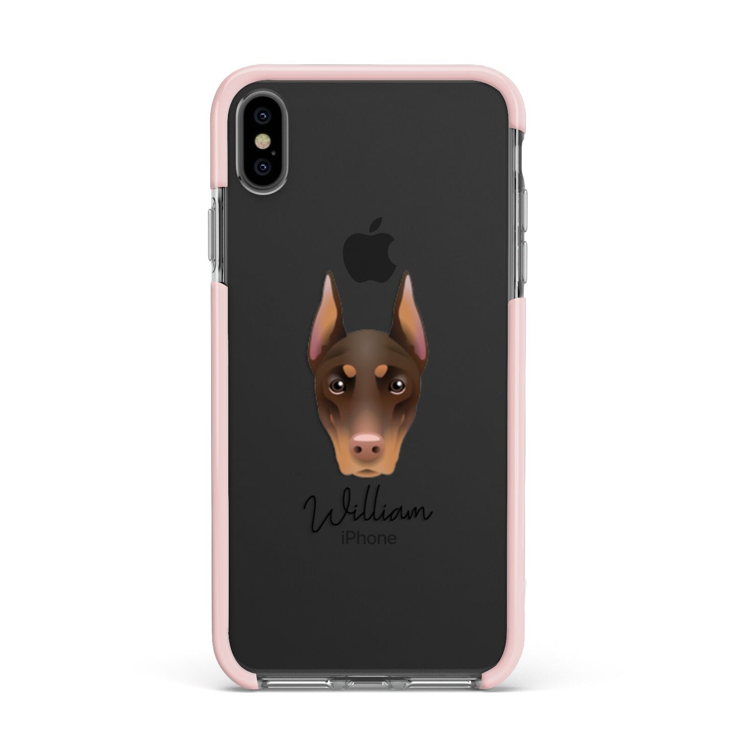 Dobermann Personalised Apple iPhone Xs Max Impact Case Pink Edge on Black Phone