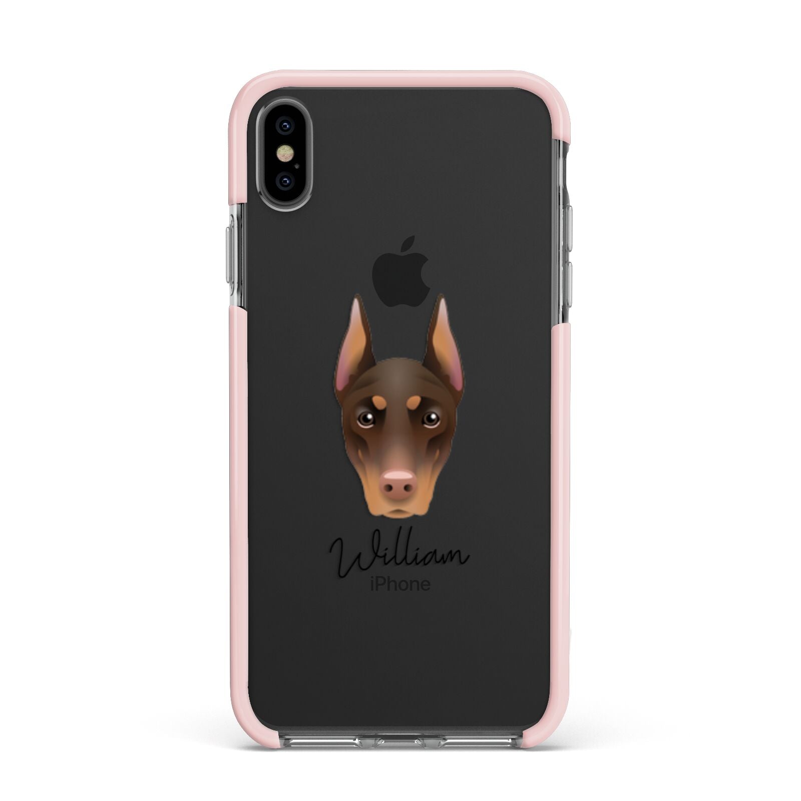 Dobermann Personalised Apple iPhone Xs Max Impact Case Pink Edge on Black Phone