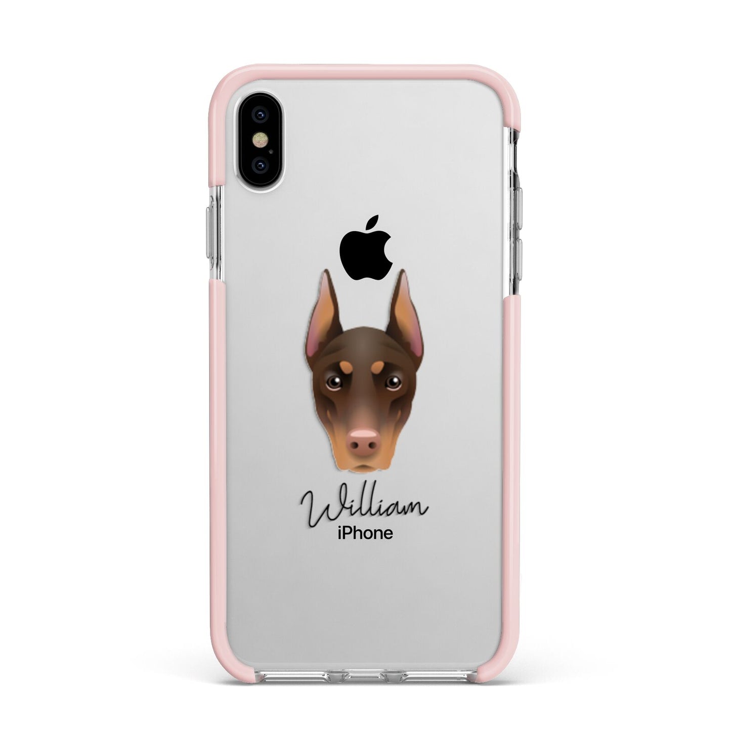Dobermann Personalised Apple iPhone Xs Max Impact Case Pink Edge on Silver Phone