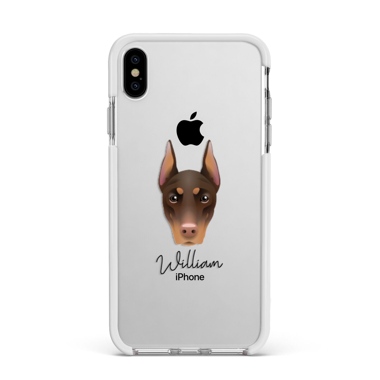 Dobermann Personalised Apple iPhone Xs Max Impact Case White Edge on Silver Phone