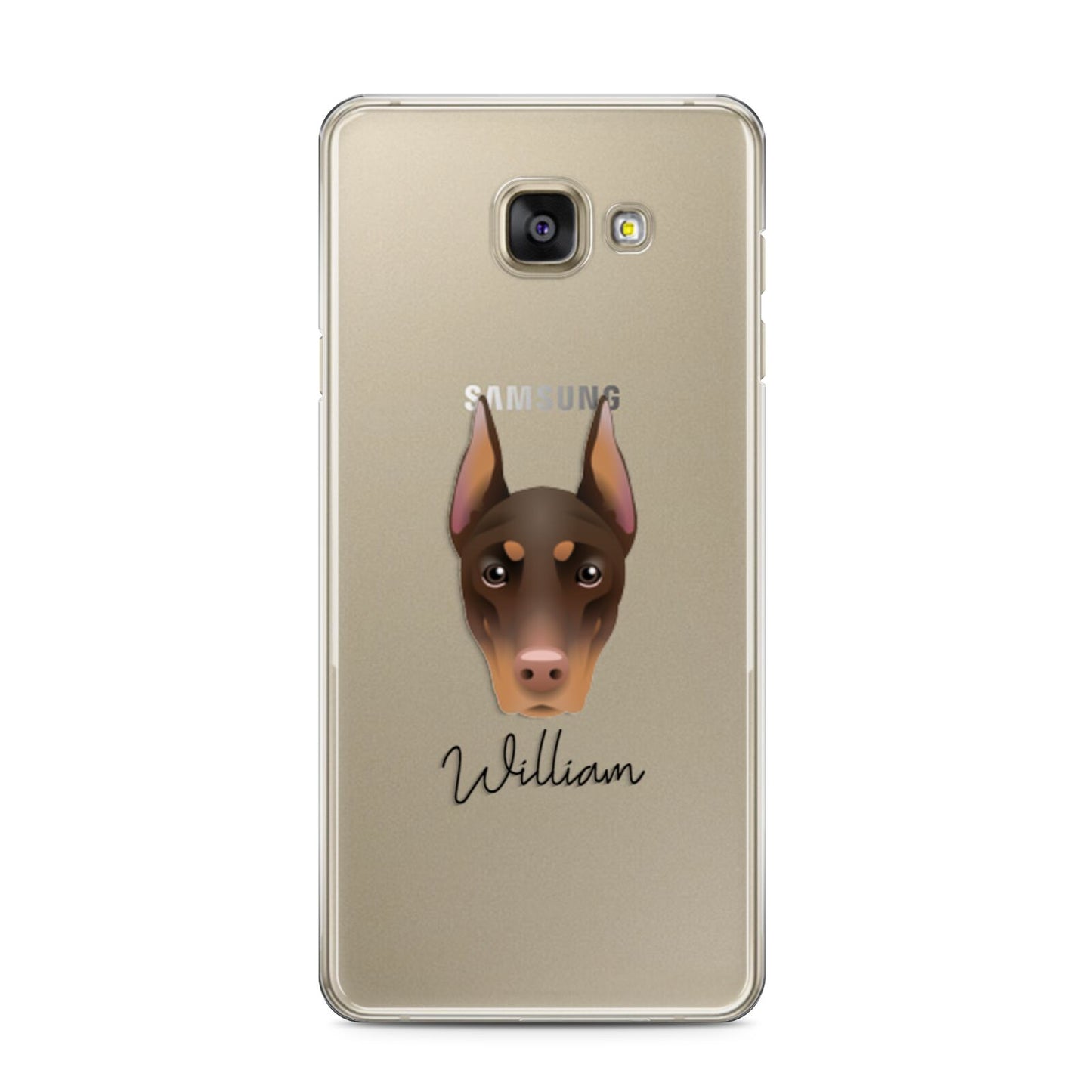 Dobermann Personalised Samsung Galaxy A3 2016 Case on gold phone