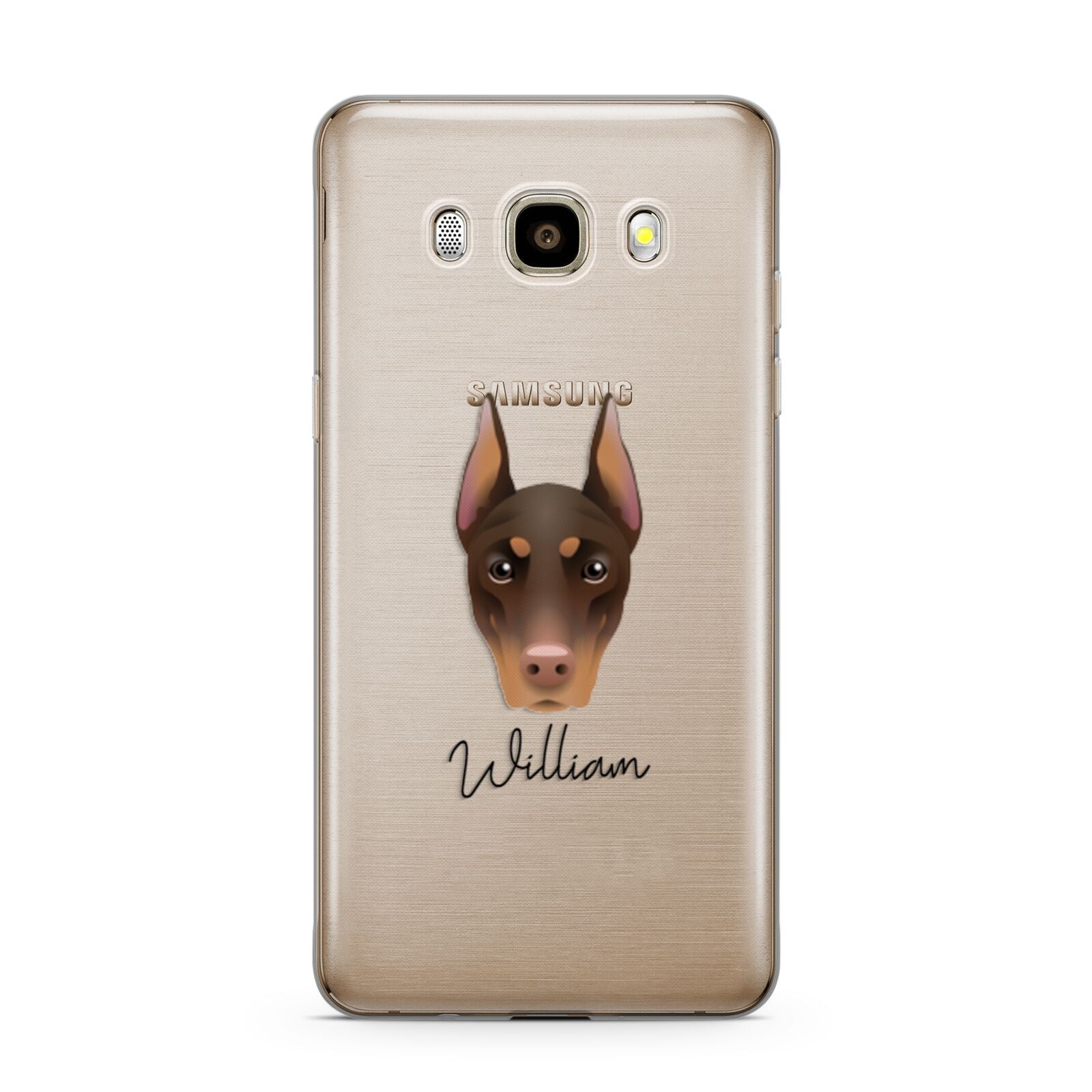 Dobermann Personalised Samsung Galaxy J7 2016 Case on gold phone