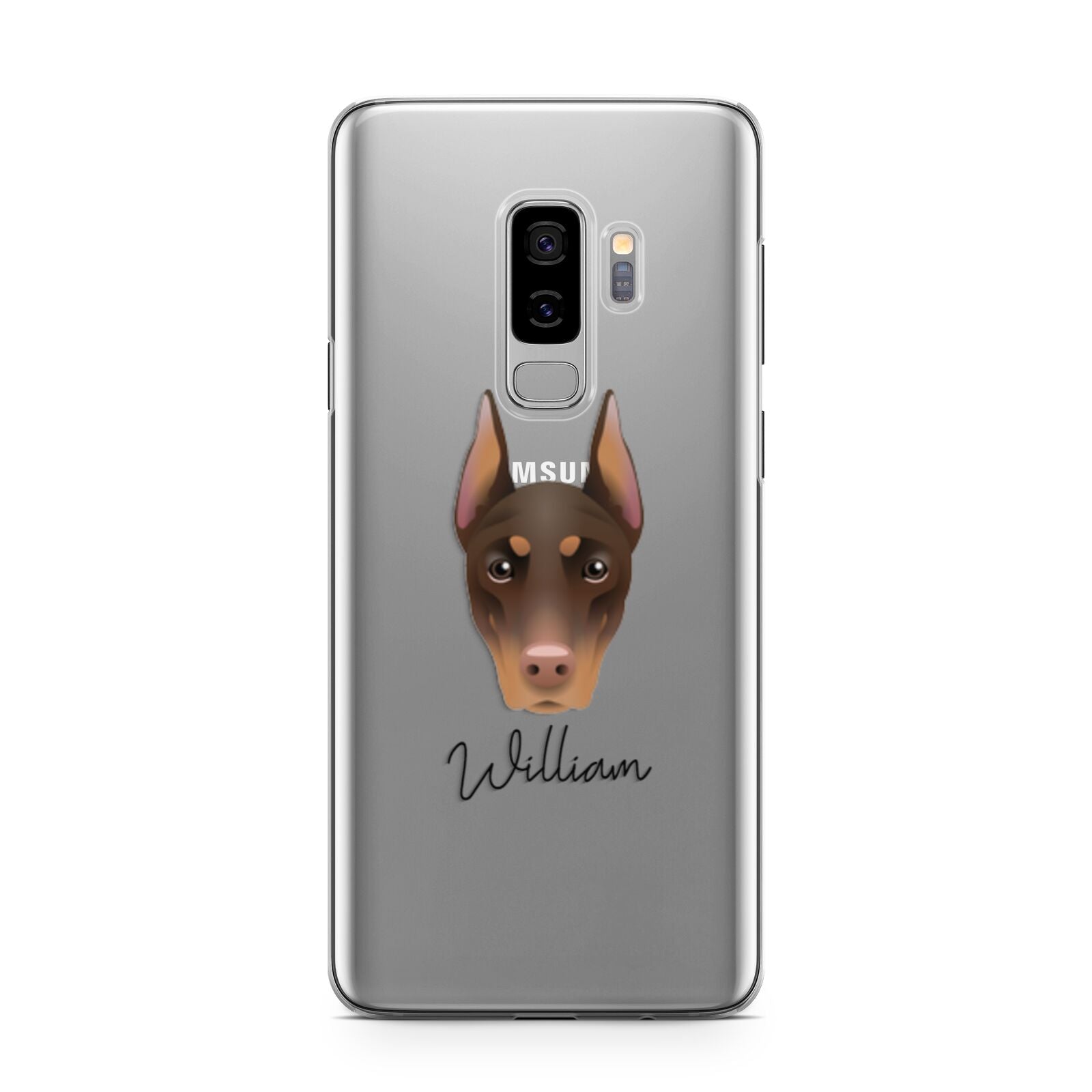 Dobermann Personalised Samsung Galaxy S9 Plus Case on Silver phone