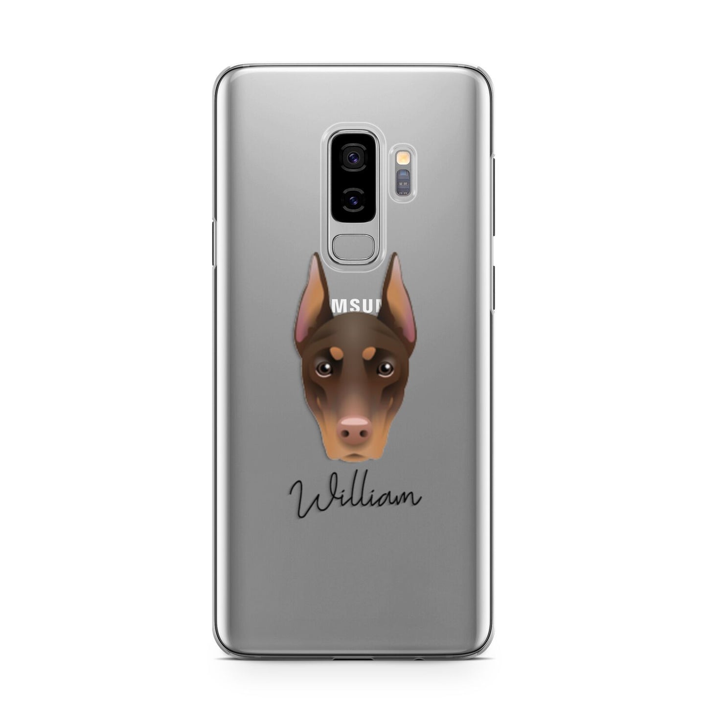 Dobermann Personalised Samsung Galaxy S9 Plus Case on Silver phone