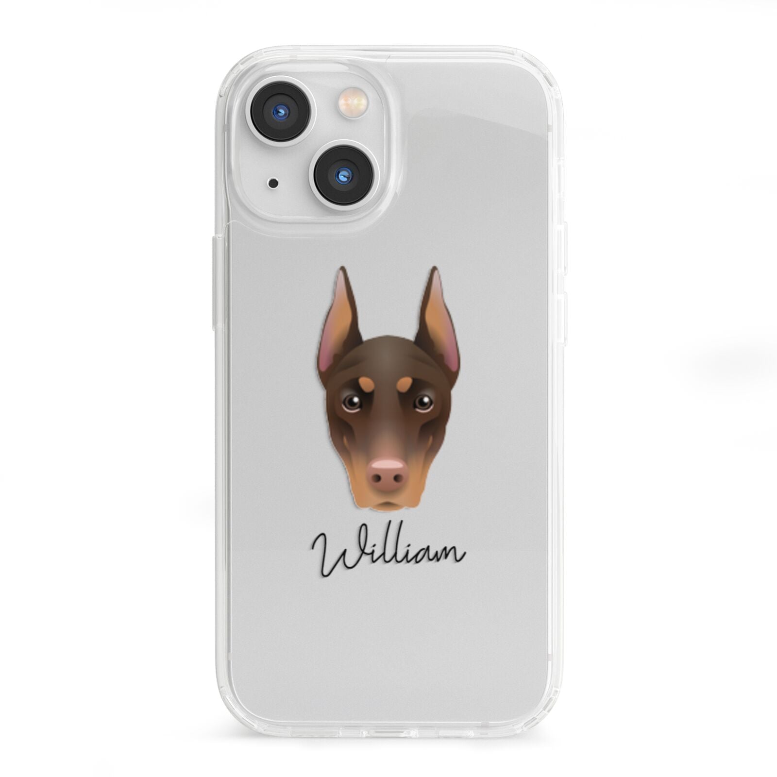 Dobermann Personalised iPhone 13 Mini Clear Bumper Case
