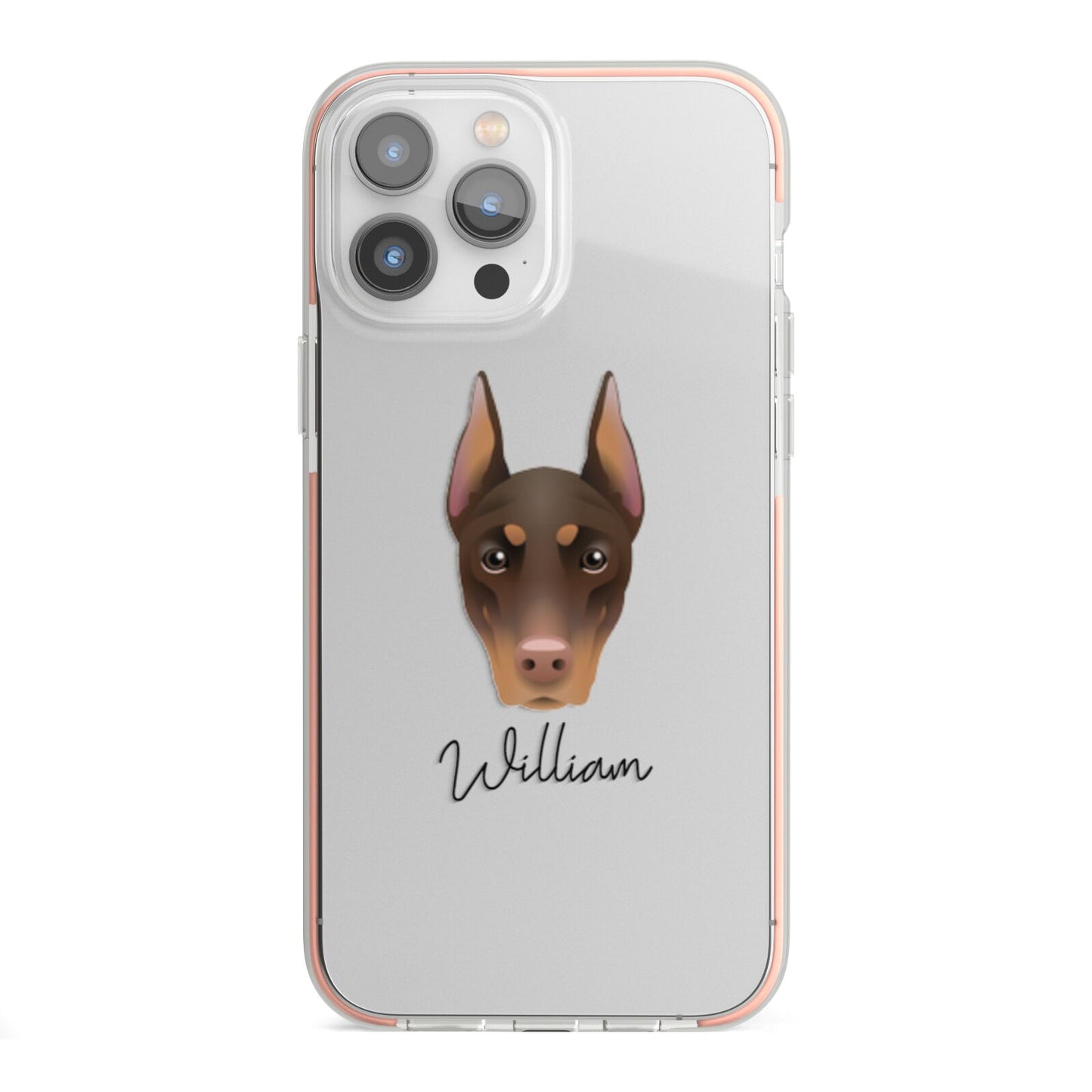 Dobermann Personalised iPhone 13 Pro Max TPU Impact Case with Pink Edges