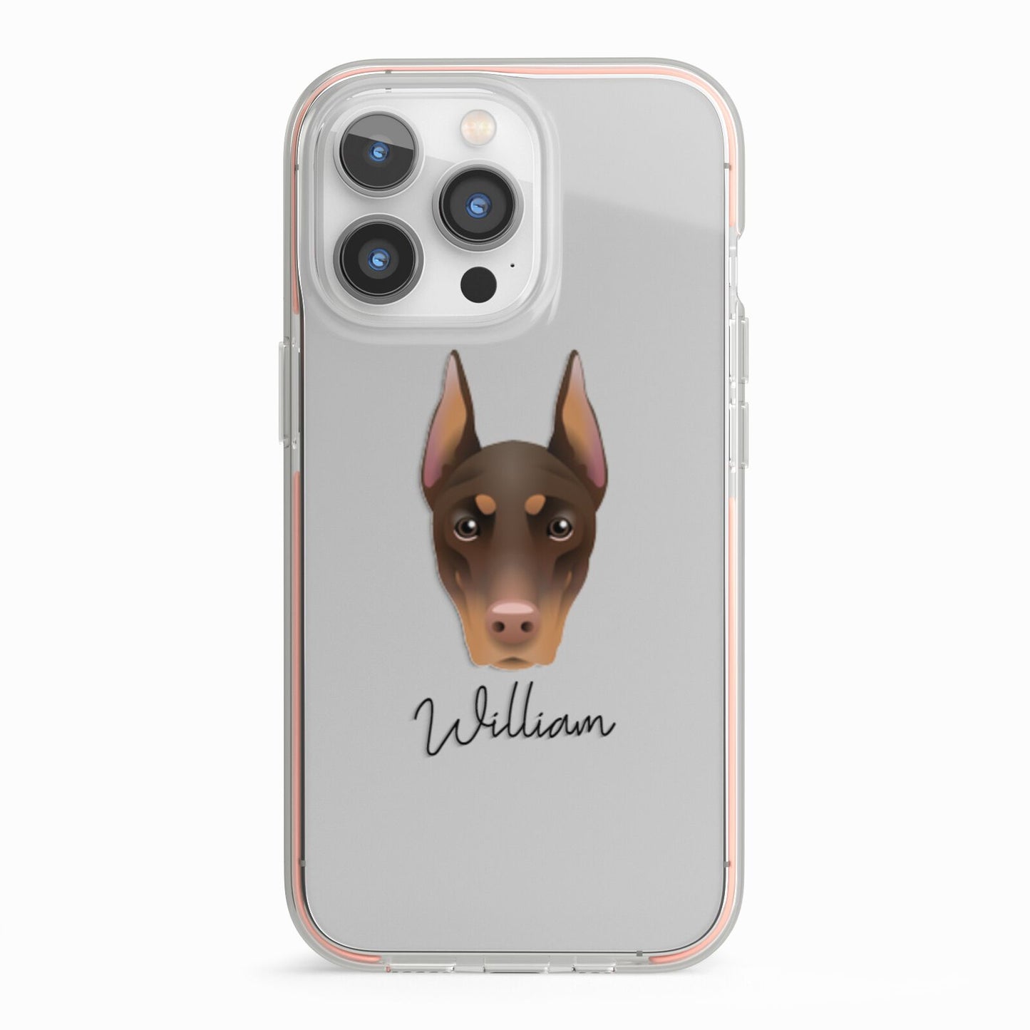 Dobermann Personalised iPhone 13 Pro TPU Impact Case with Pink Edges
