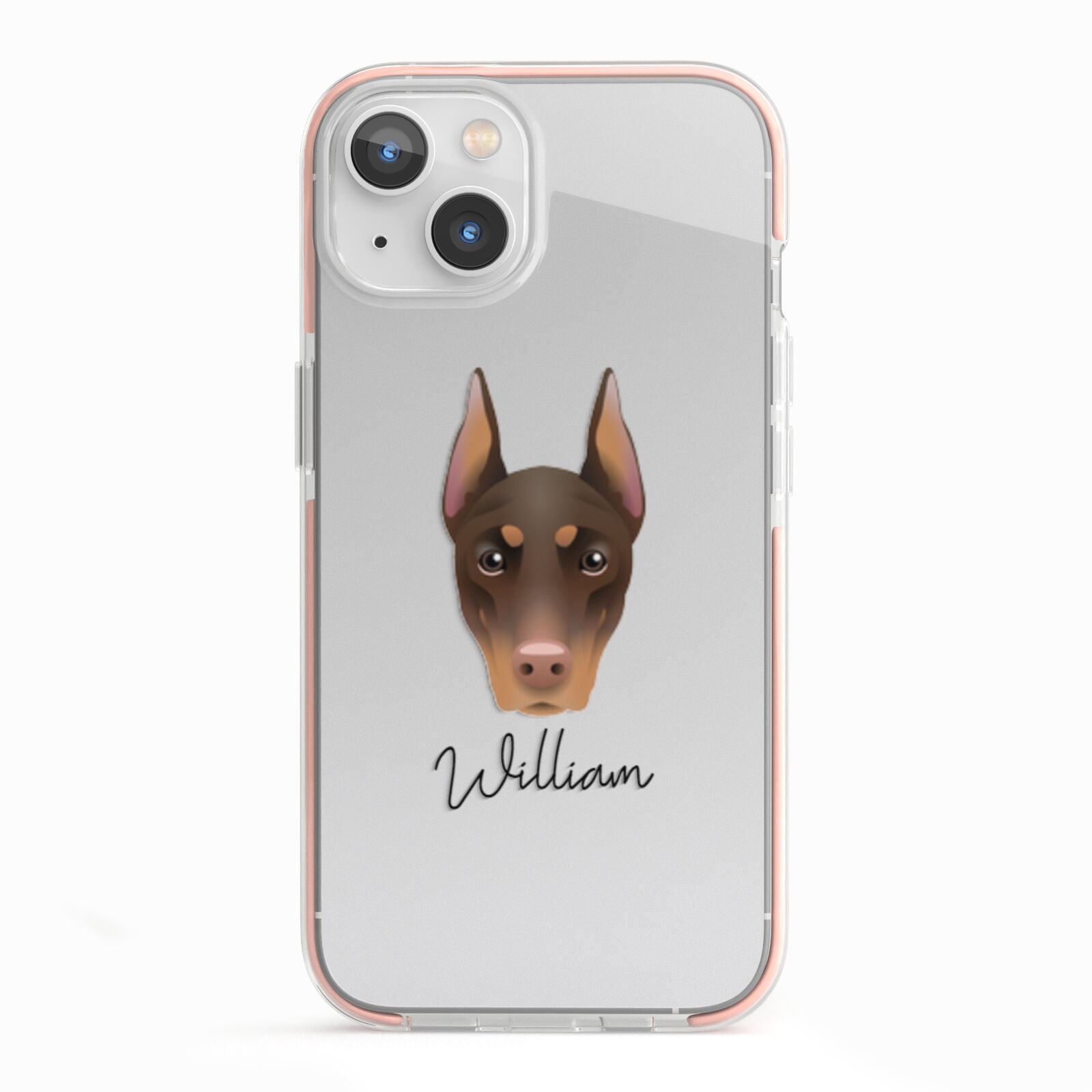 Dobermann Personalised iPhone 13 TPU Impact Case with Pink Edges