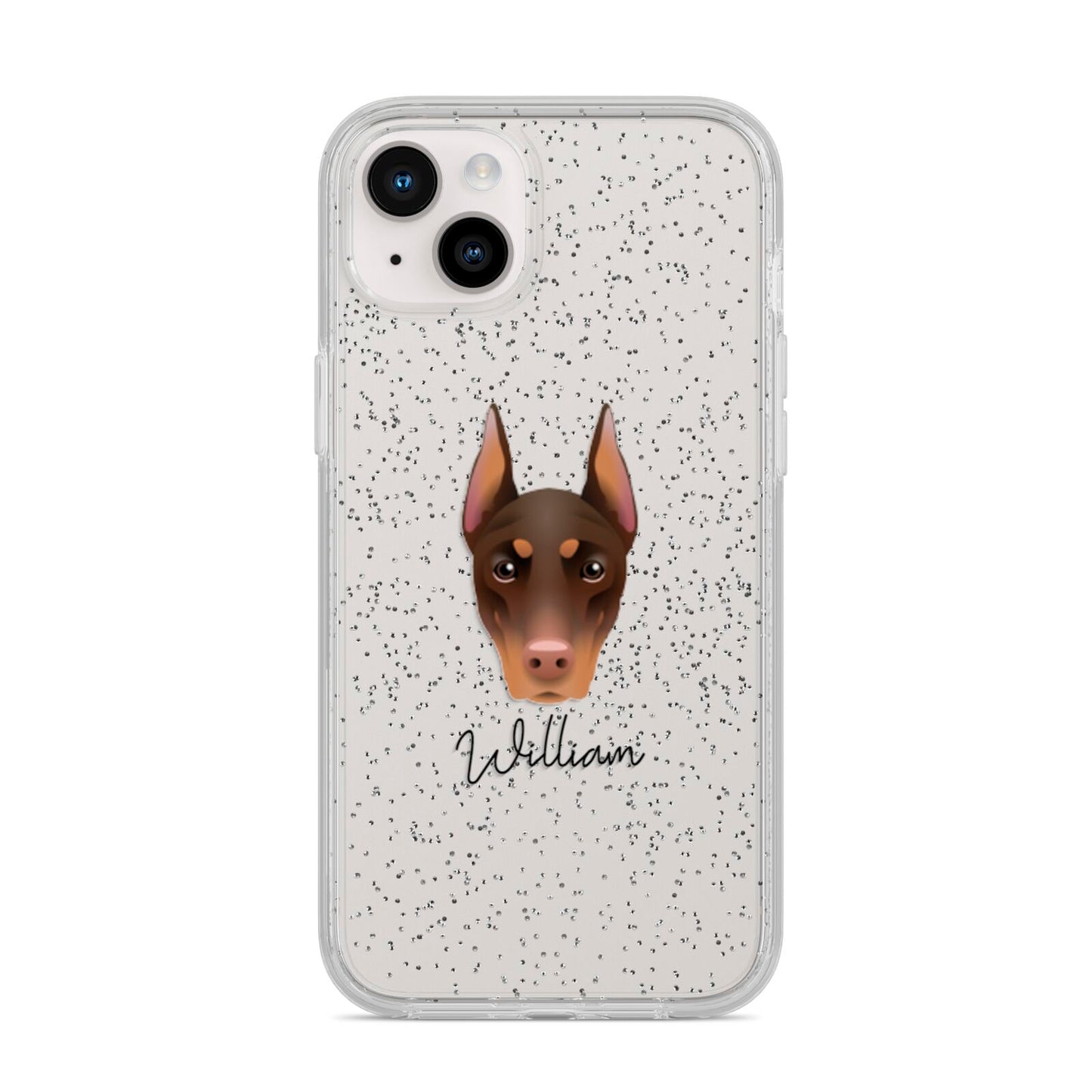 Dobermann Personalised iPhone 14 Plus Glitter Tough Case Starlight