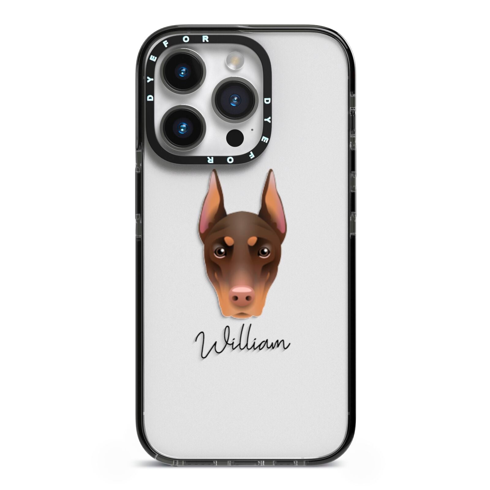 Dobermann Personalised iPhone 14 Pro Black Impact Case on Silver phone
