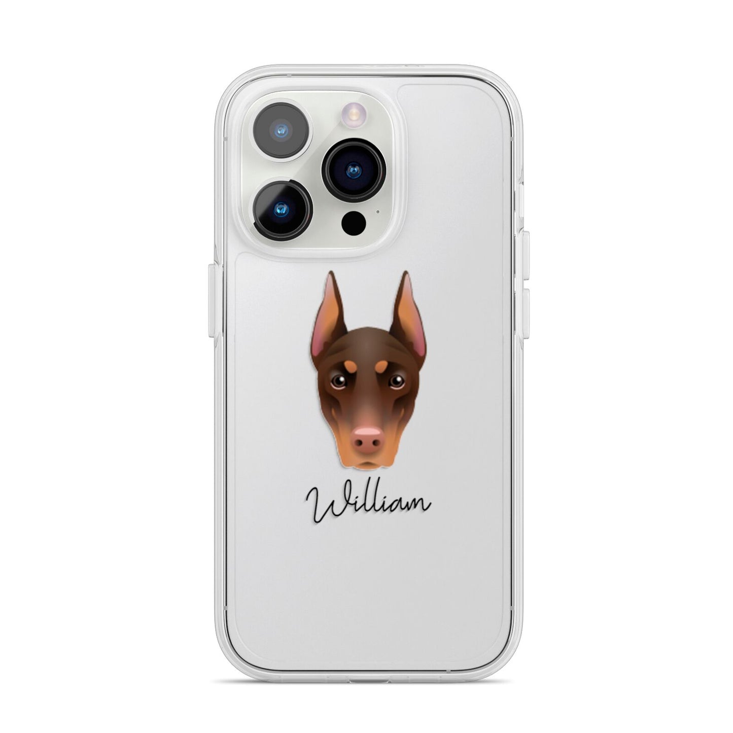 Dobermann Personalised iPhone 14 Pro Clear Tough Case Silver