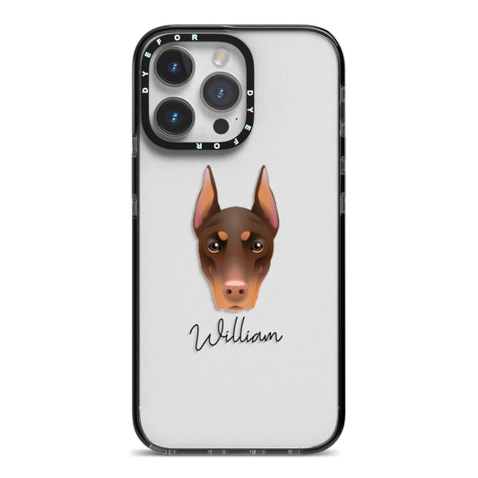 Dobermann Personalised iPhone 14 Pro Max Black Impact Case on Silver phone