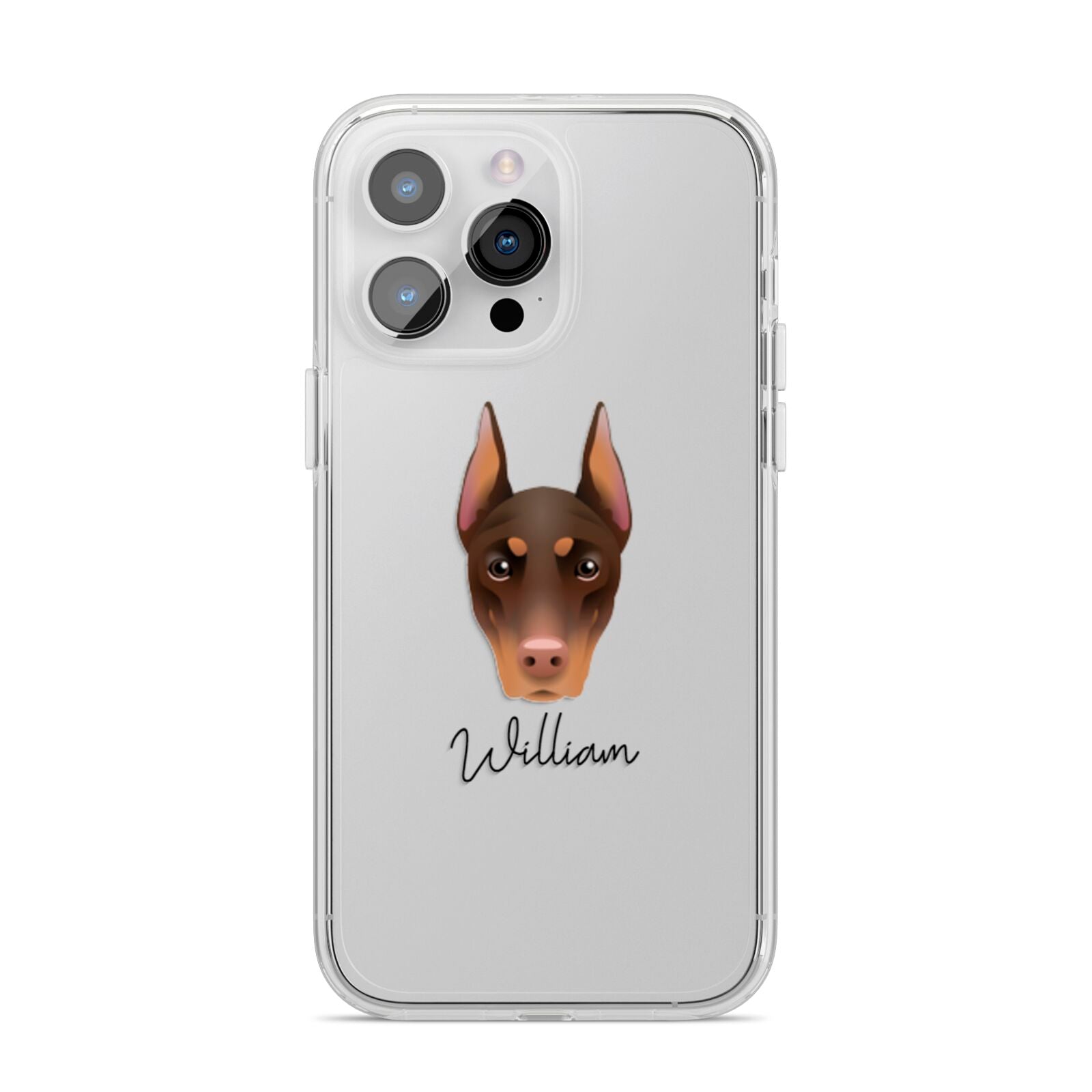 Dobermann Personalised iPhone 14 Pro Max Clear Tough Case Silver