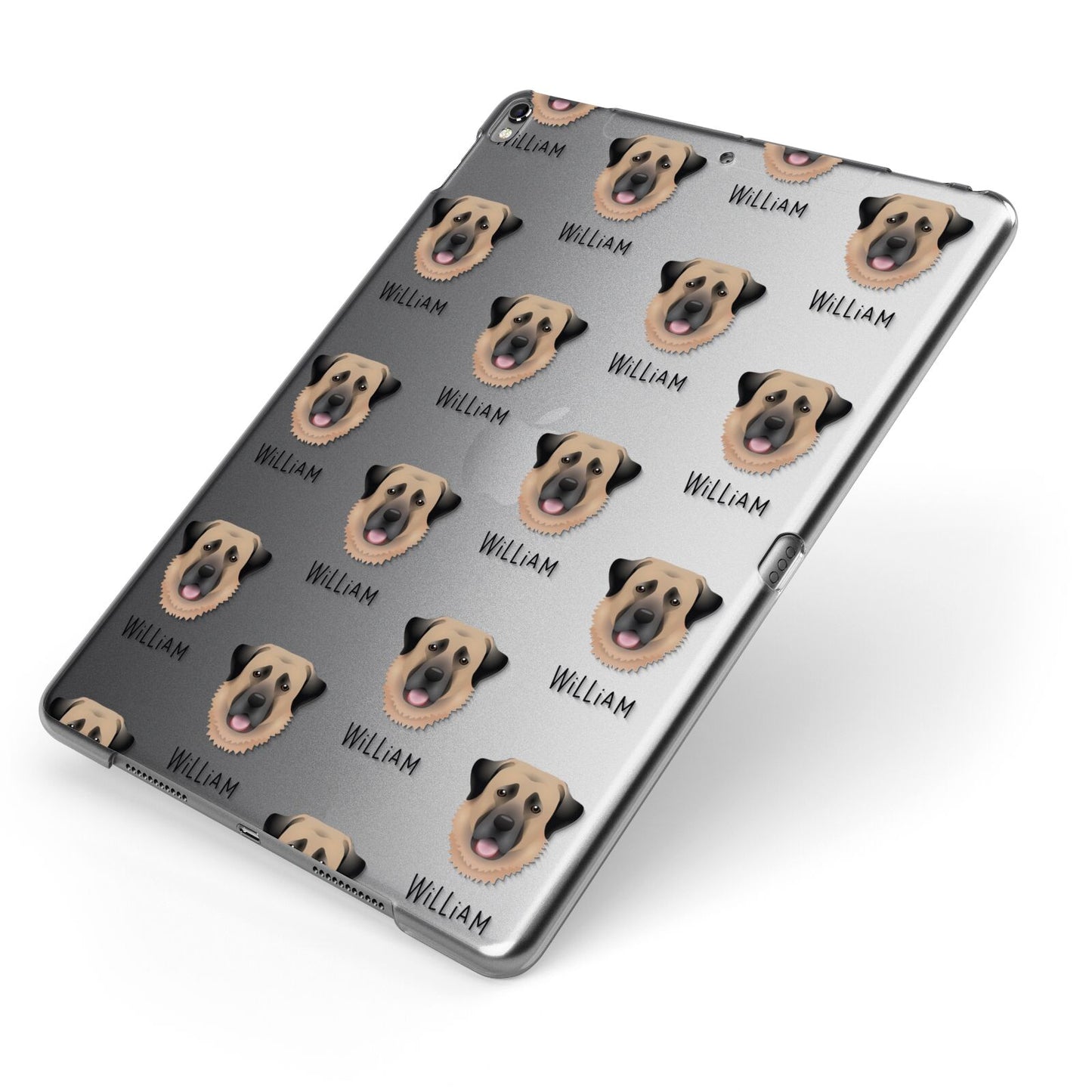 Dog Icon with Name Apple iPad Case on Grey iPad Side View