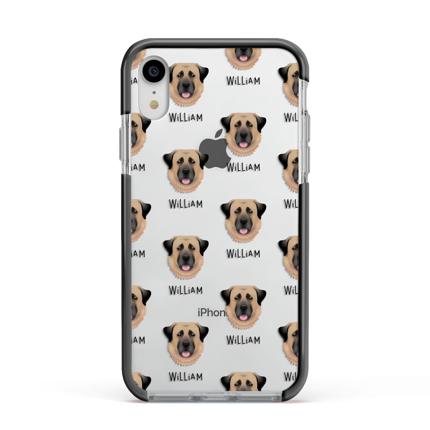 Dog Icon with Name Apple iPhone XR Impact Case Black Edge on Silver Phone
