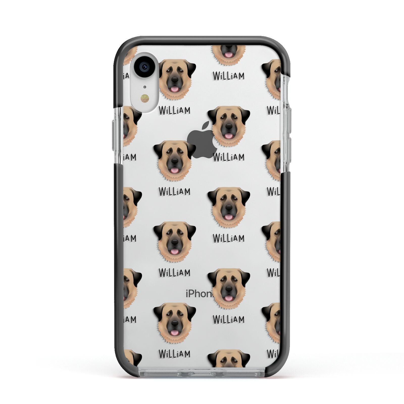 Dog Icon with Name Apple iPhone XR Impact Case Black Edge on Silver Phone