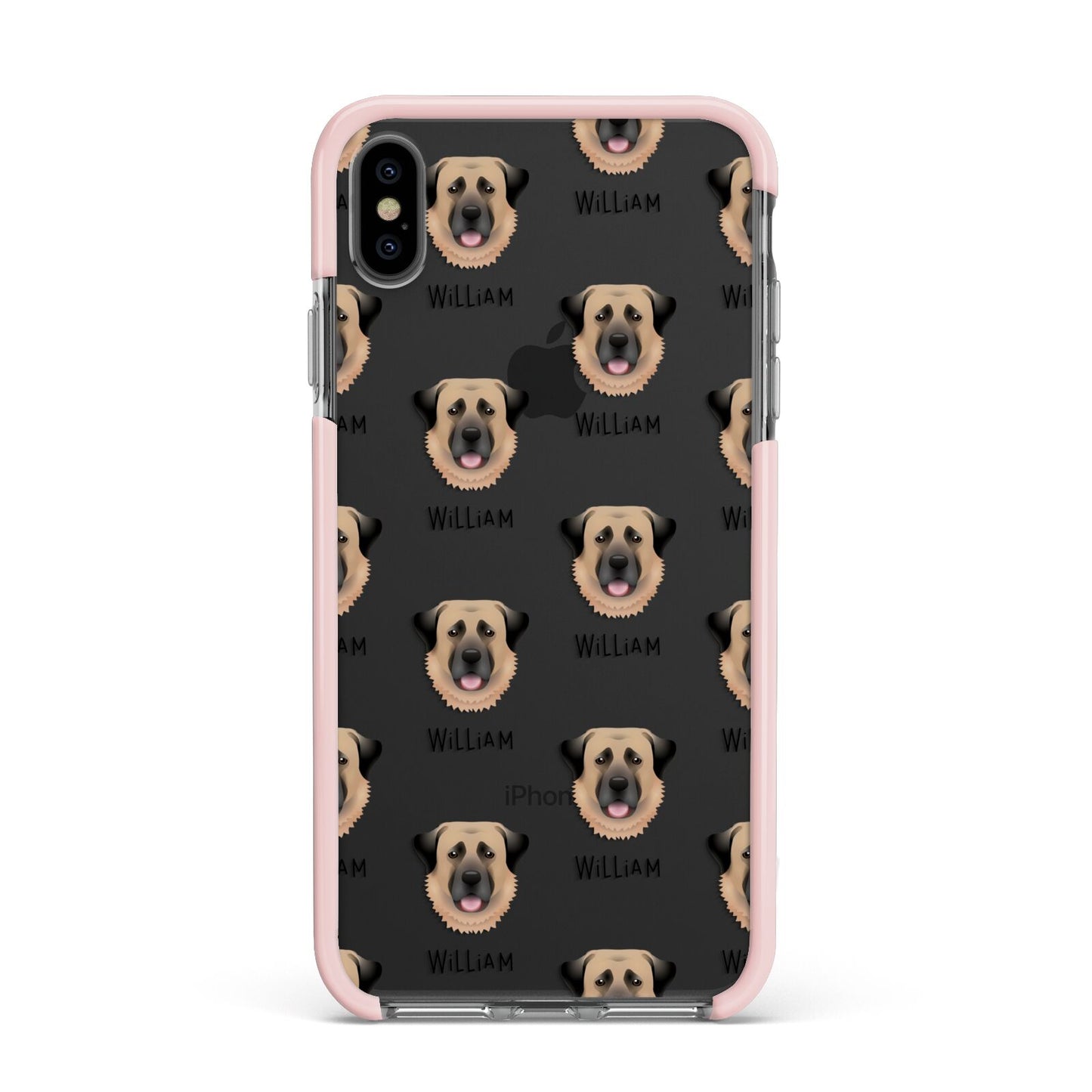 Dog Icon with Name Apple iPhone Xs Max Impact Case Pink Edge on Black Phone