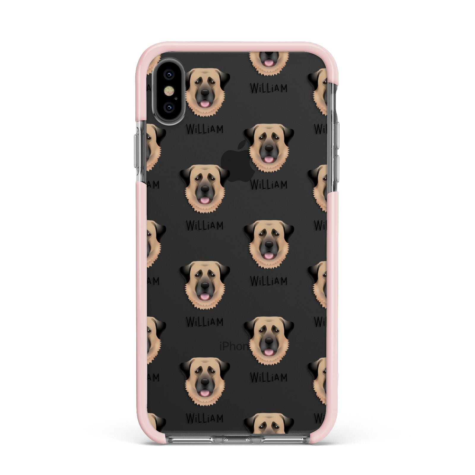 Dog Icon with Name Apple iPhone Xs Max Impact Case Pink Edge on Black Phone