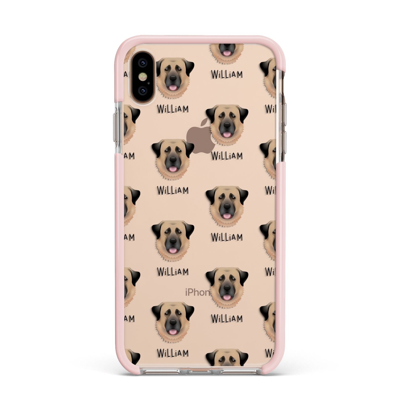 Dog Icon with Name Apple iPhone Xs Max Impact Case Pink Edge on Gold Phone