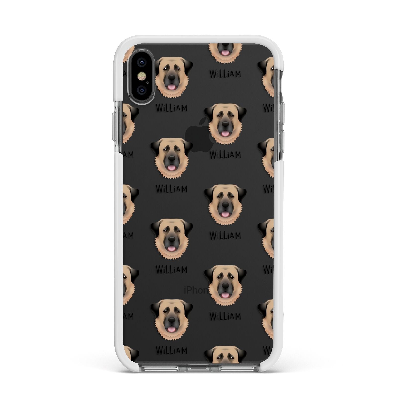 Dog Icon with Name Apple iPhone Xs Max Impact Case White Edge on Black Phone
