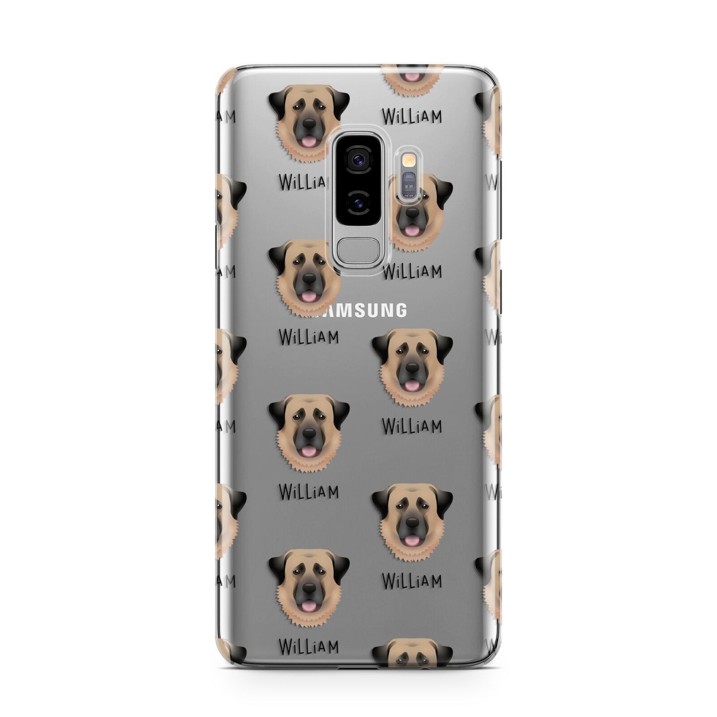Dog Icon with Name Samsung Galaxy S9 Plus Case on Silver phone