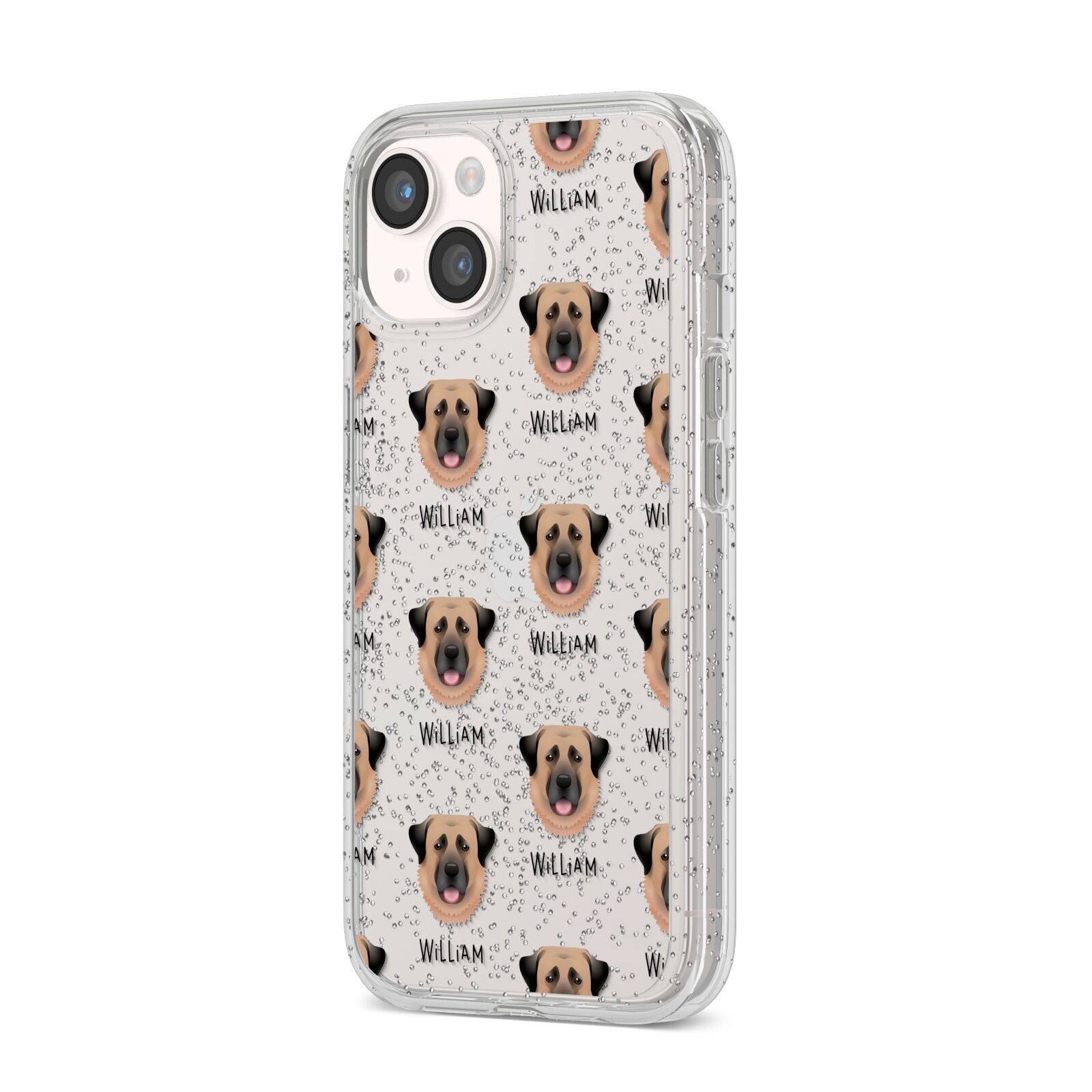 Dog Icon with Name iPhone 14 Glitter Tough Case Starlight Angled Image