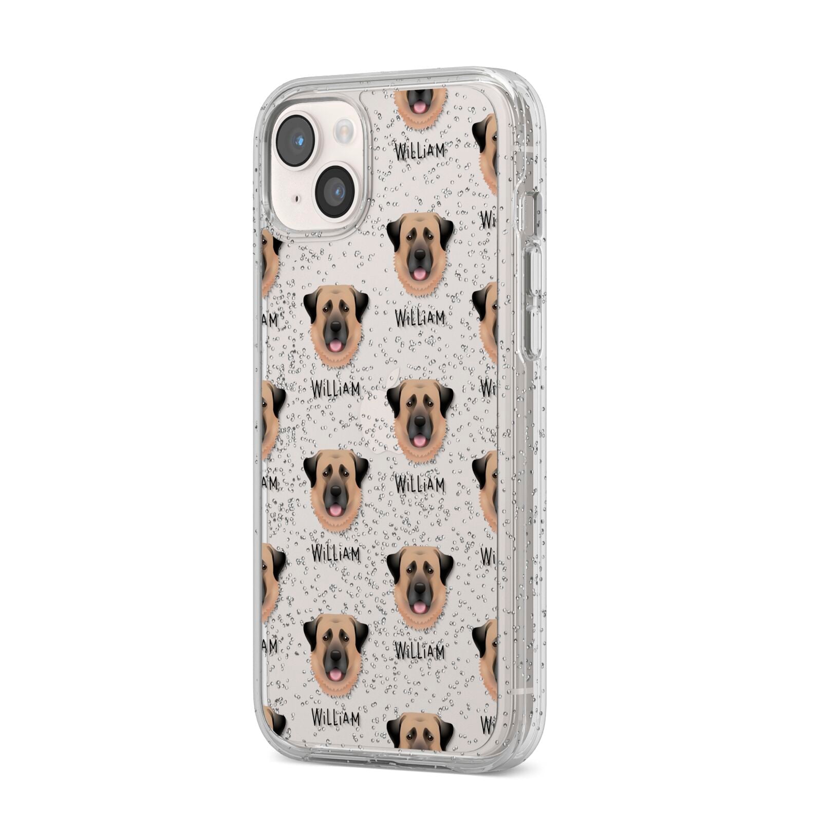 Dog Icon with Name iPhone 14 Plus Glitter Tough Case Starlight Angled Image