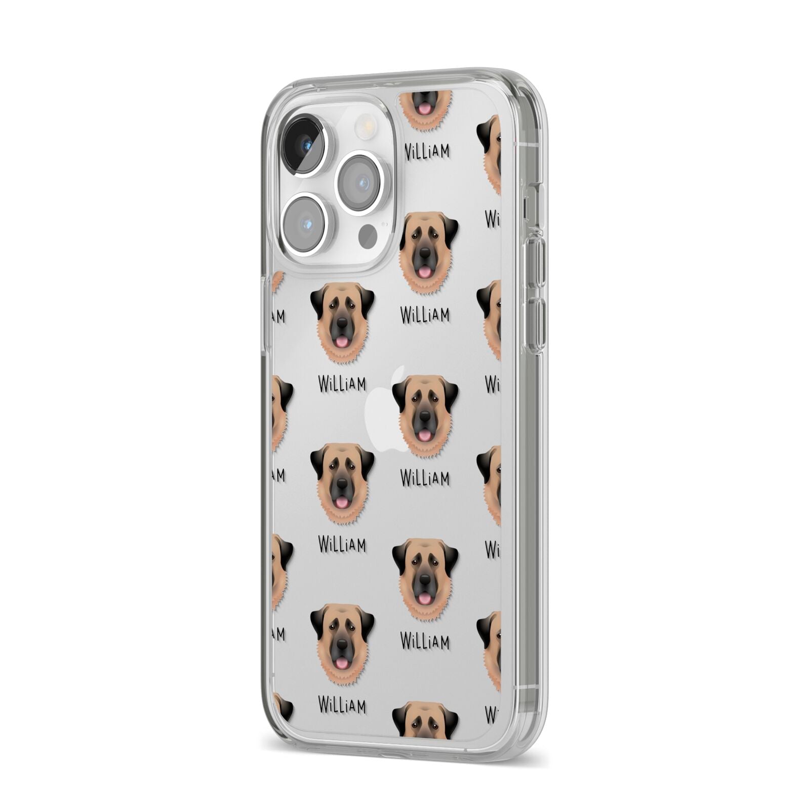 Dog Icon with Name iPhone 14 Pro Max Clear Tough Case Silver Angled Image