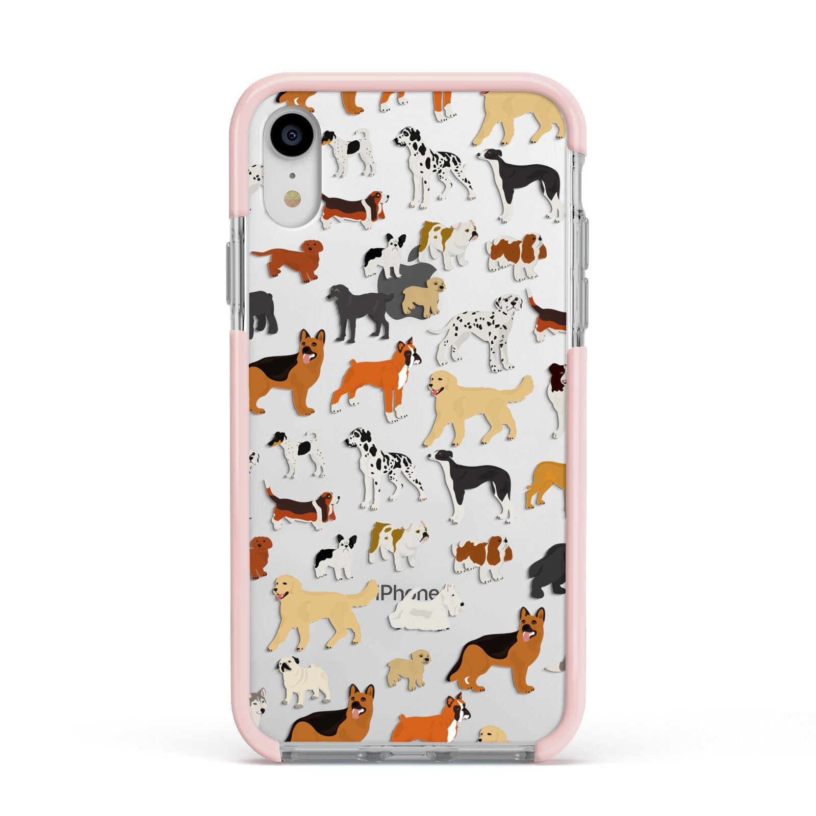 Dog Illustration Apple iPhone XR Impact Case Pink Edge on Silver Phone