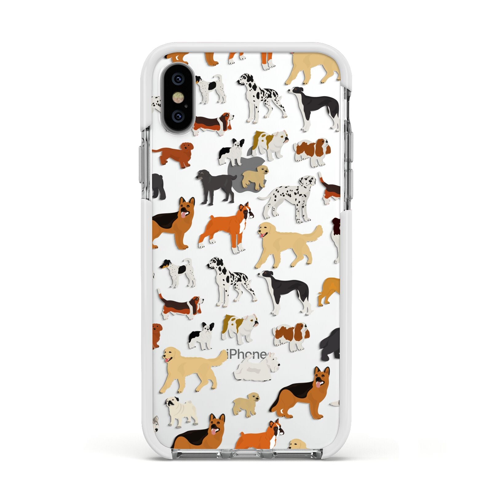 Dog Illustration Apple iPhone Xs Impact Case White Edge on Silver Phone