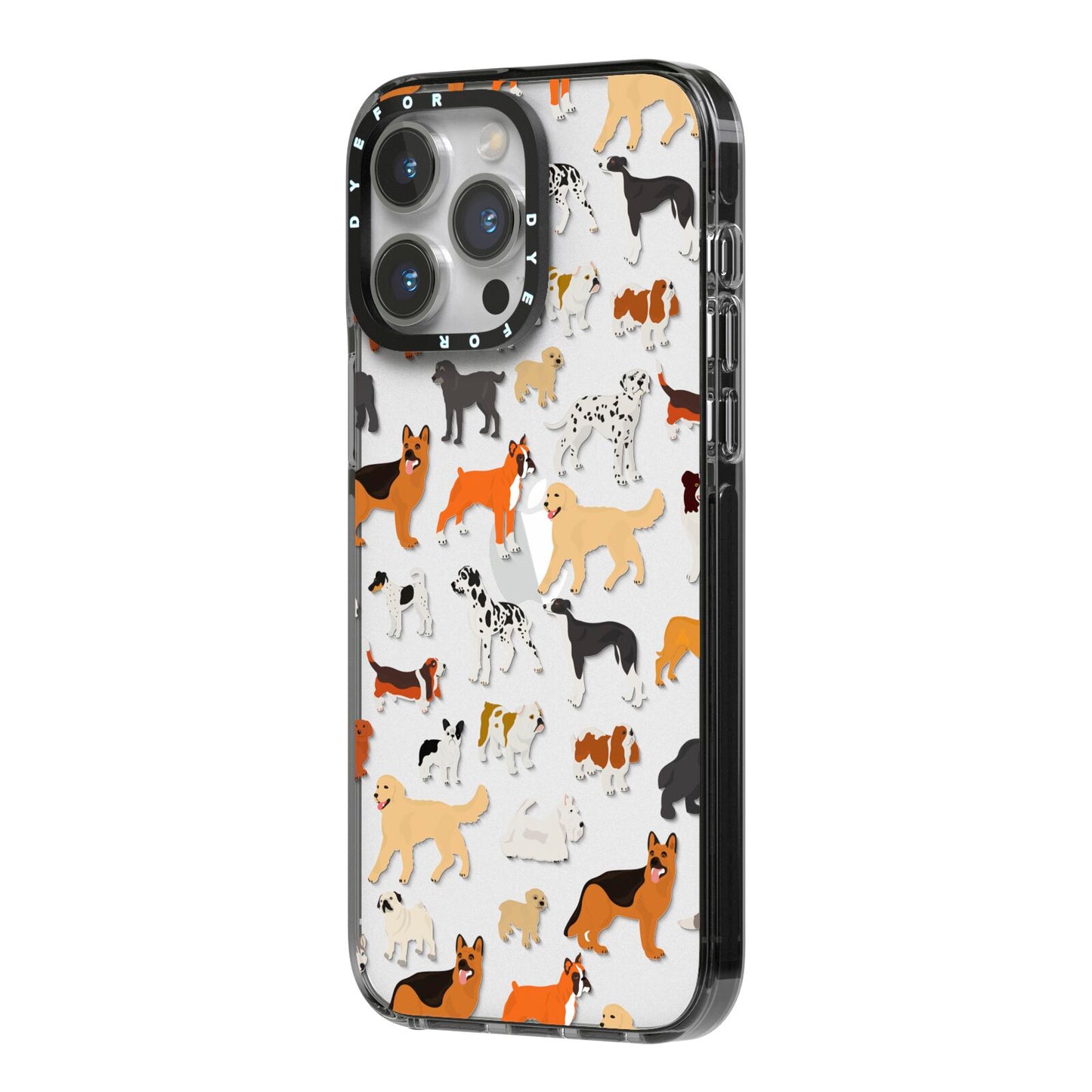 Dog Illustration iPhone 14 Pro Max Black Impact Case Side Angle on Silver phone