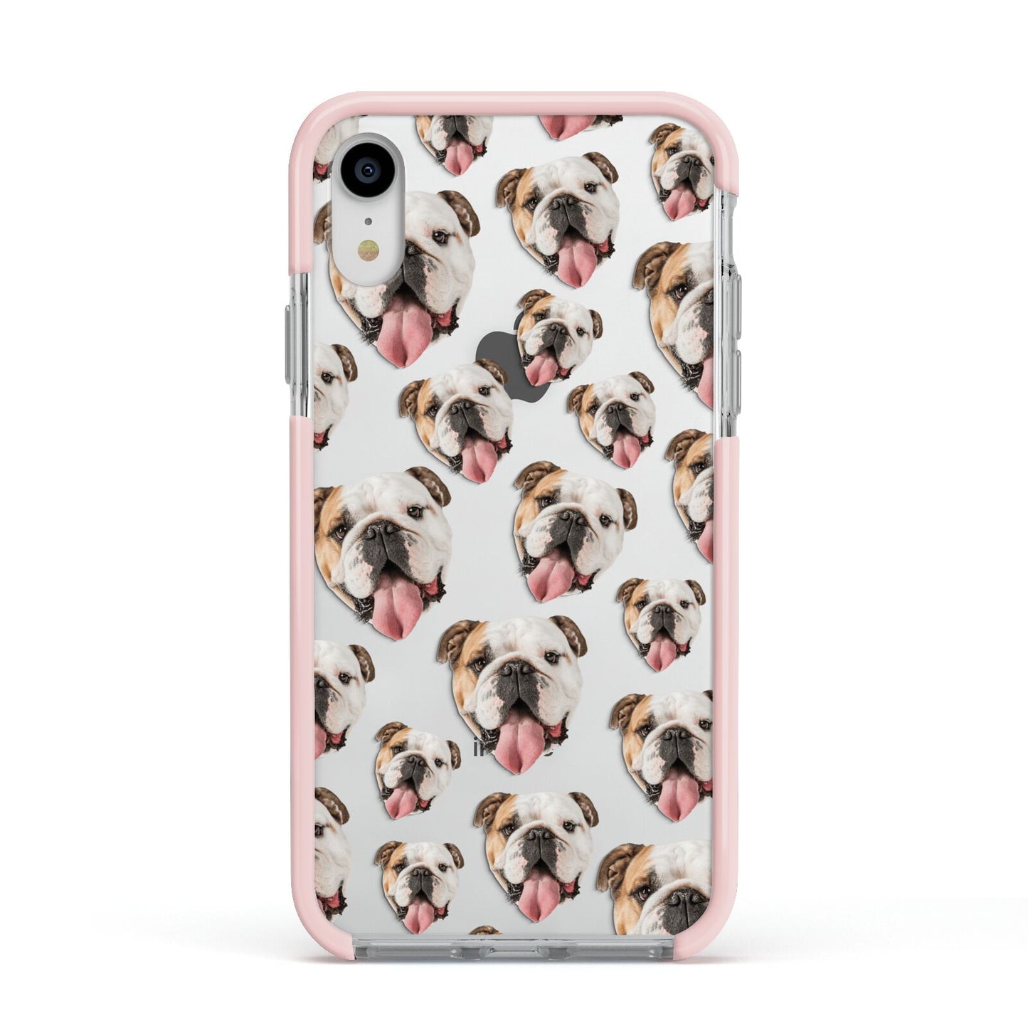 Dog Photo Face Apple iPhone XR Impact Case Pink Edge on Silver Phone