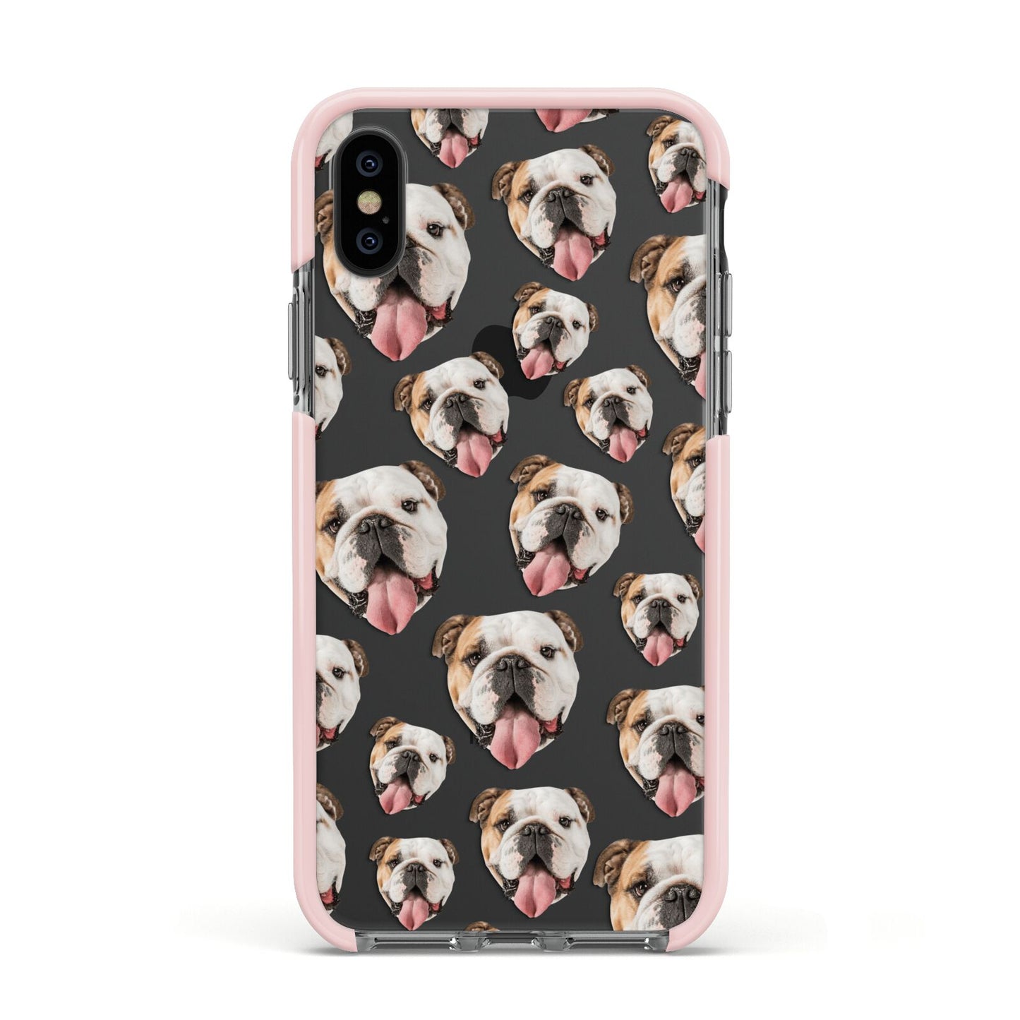 Dog Photo Face Apple iPhone Xs Impact Case Pink Edge on Black Phone