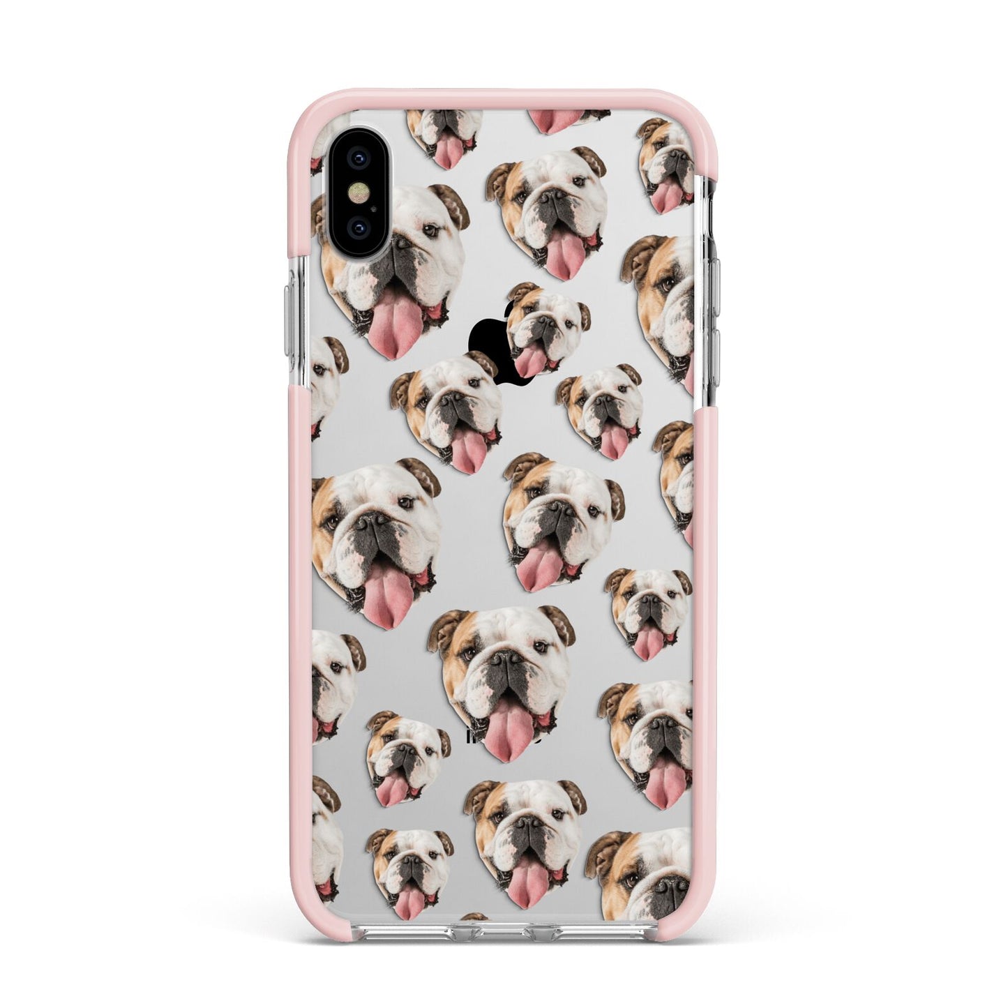 Dog Photo Face Apple iPhone Xs Max Impact Case Pink Edge on Silver Phone