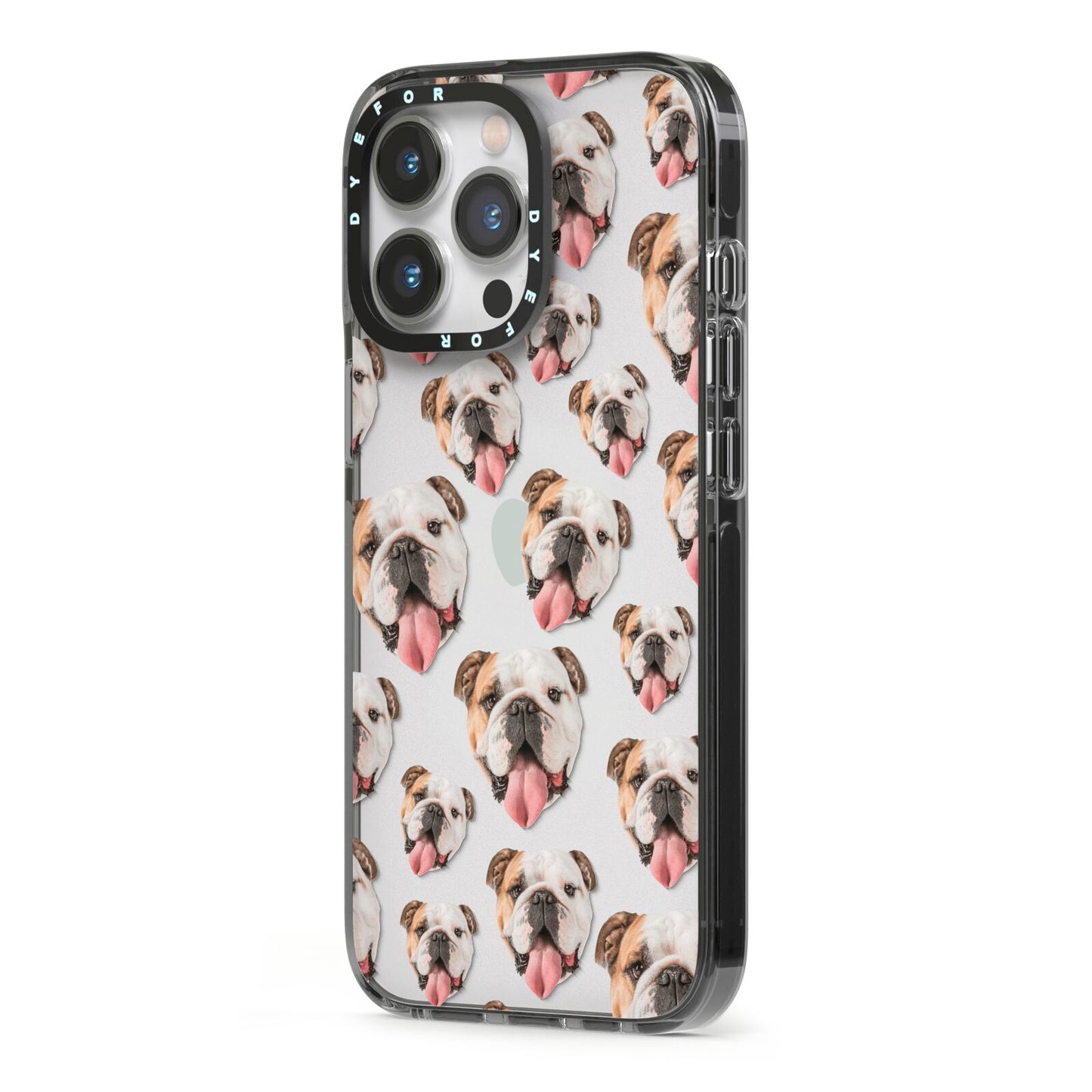 Dog Photo Face iPhone 13 Pro Black Impact Case Side Angle on Silver phone