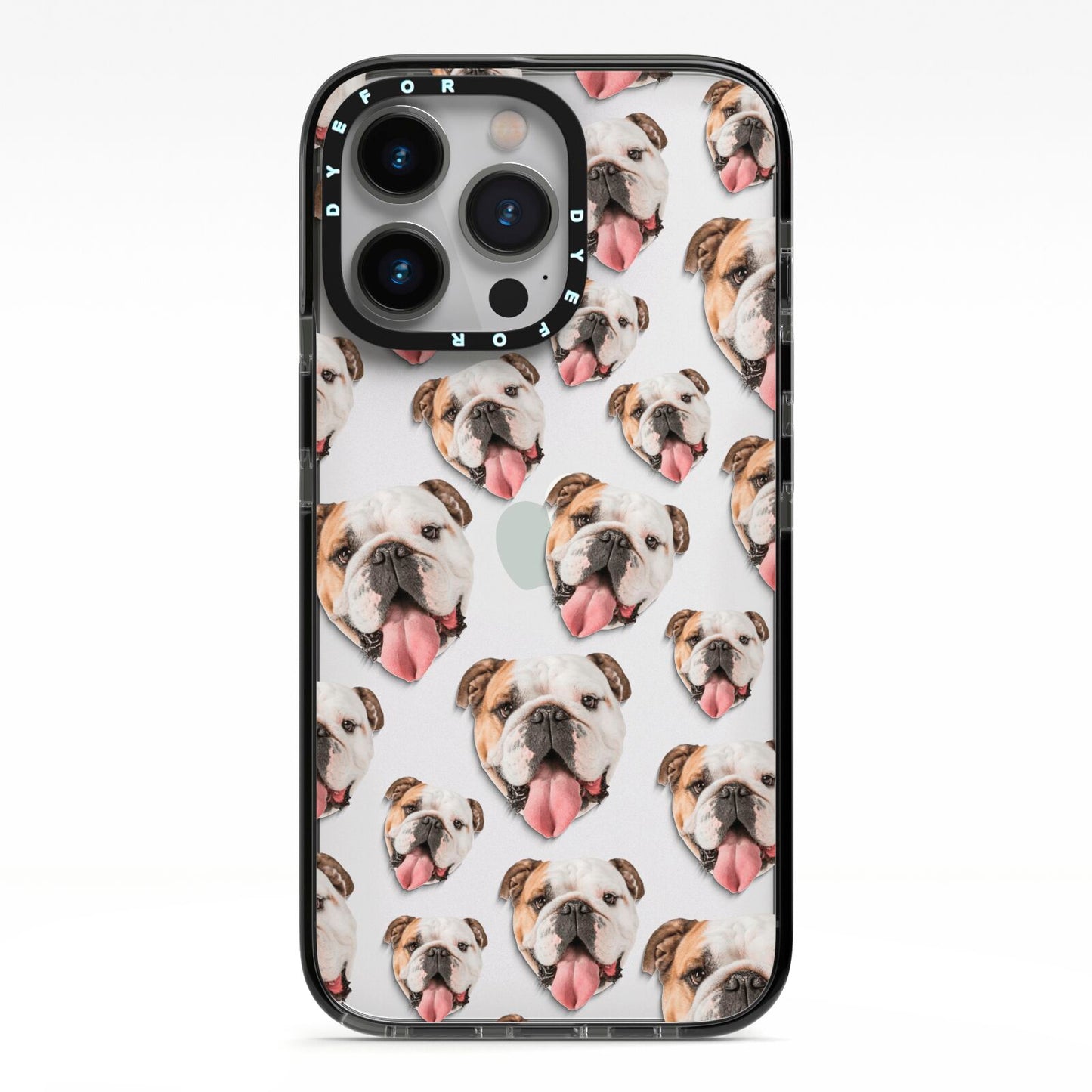 Dog Photo Face iPhone 13 Pro Black Impact Case on Silver phone