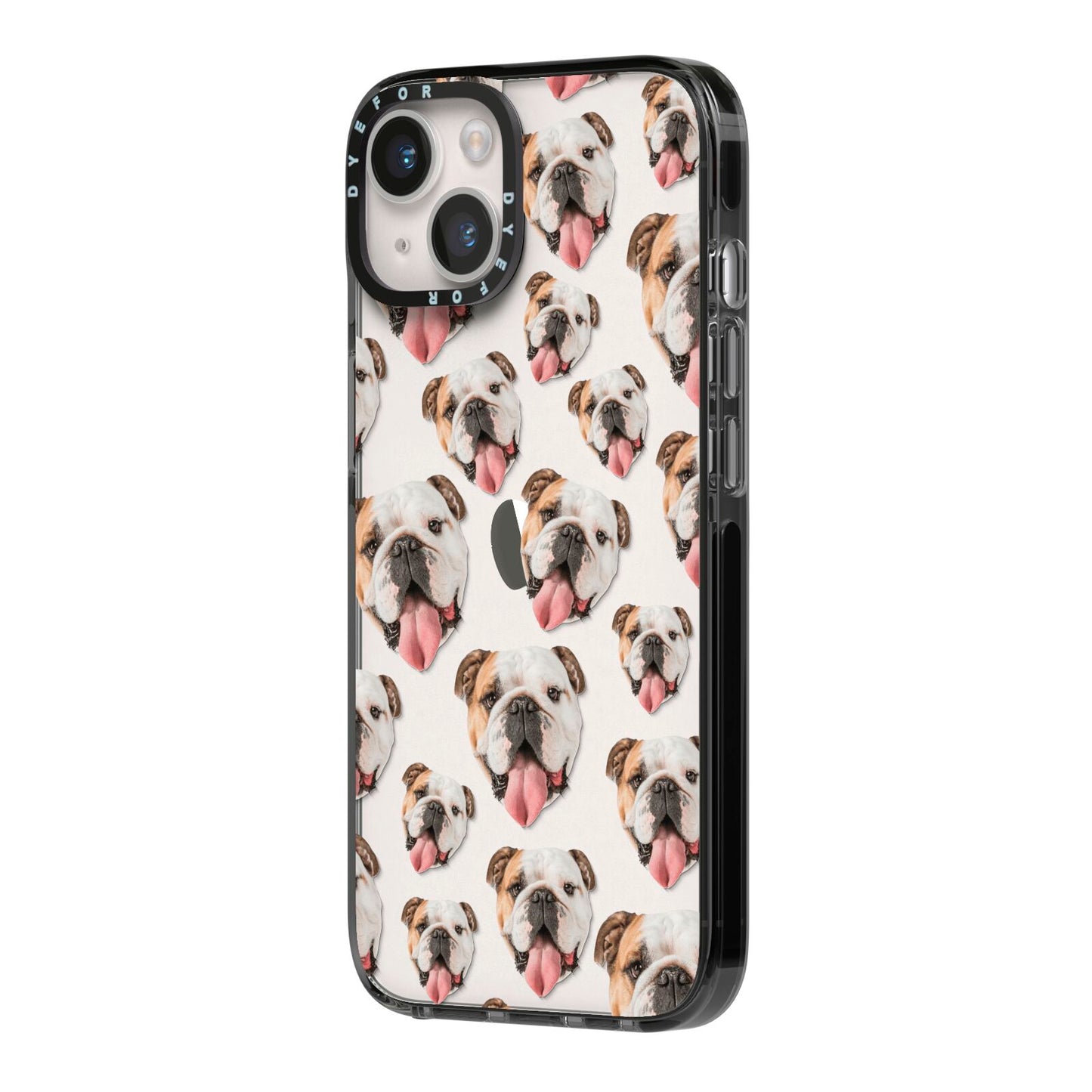 Dog Photo Face iPhone 14 Black Impact Case Side Angle on Silver phone