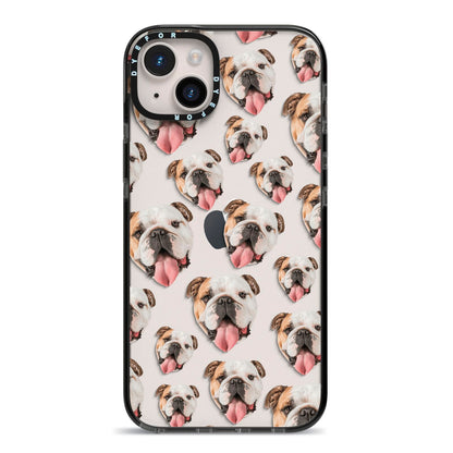 Dog Photo Face iPhone 14 Plus Black Impact Case on Silver phone