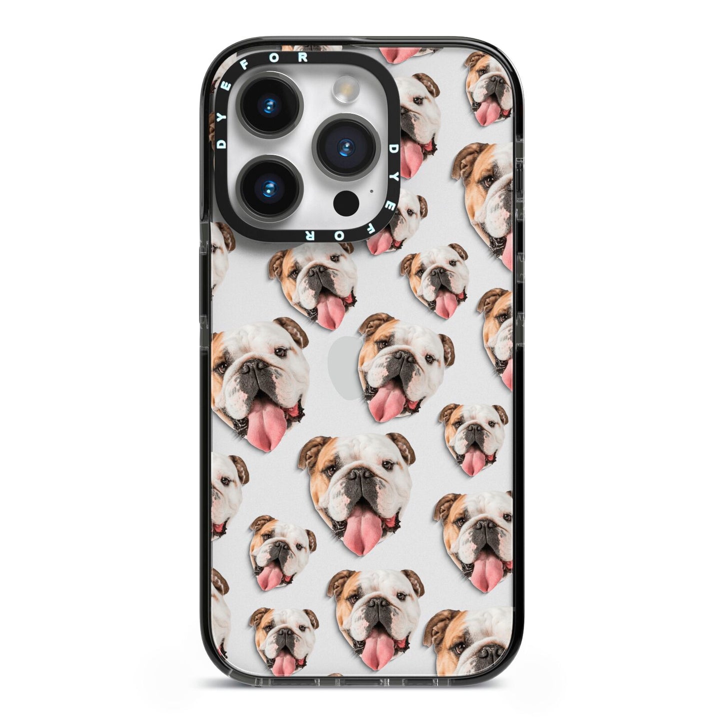 Dog Photo Face iPhone 14 Pro Black Impact Case on Silver phone