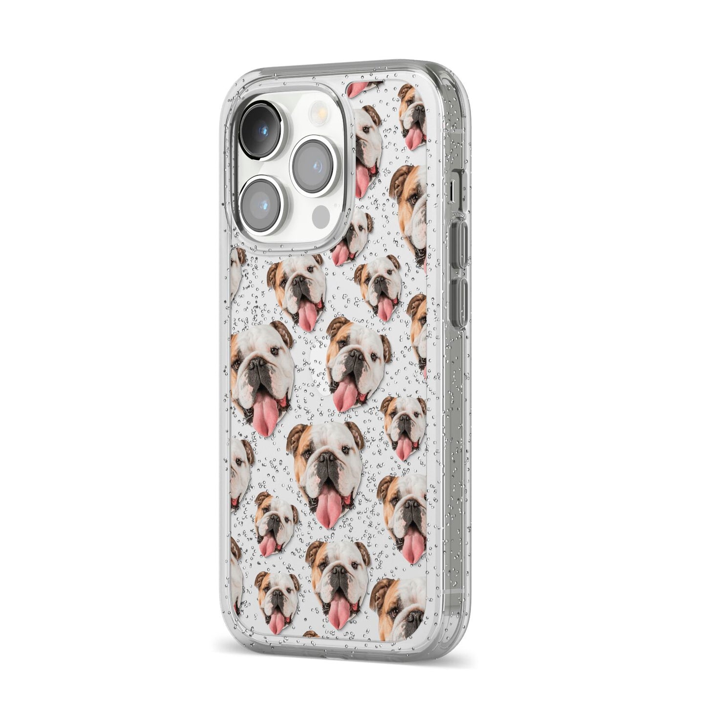 Dog Photo Face iPhone 14 Pro Glitter Tough Case Silver Angled Image