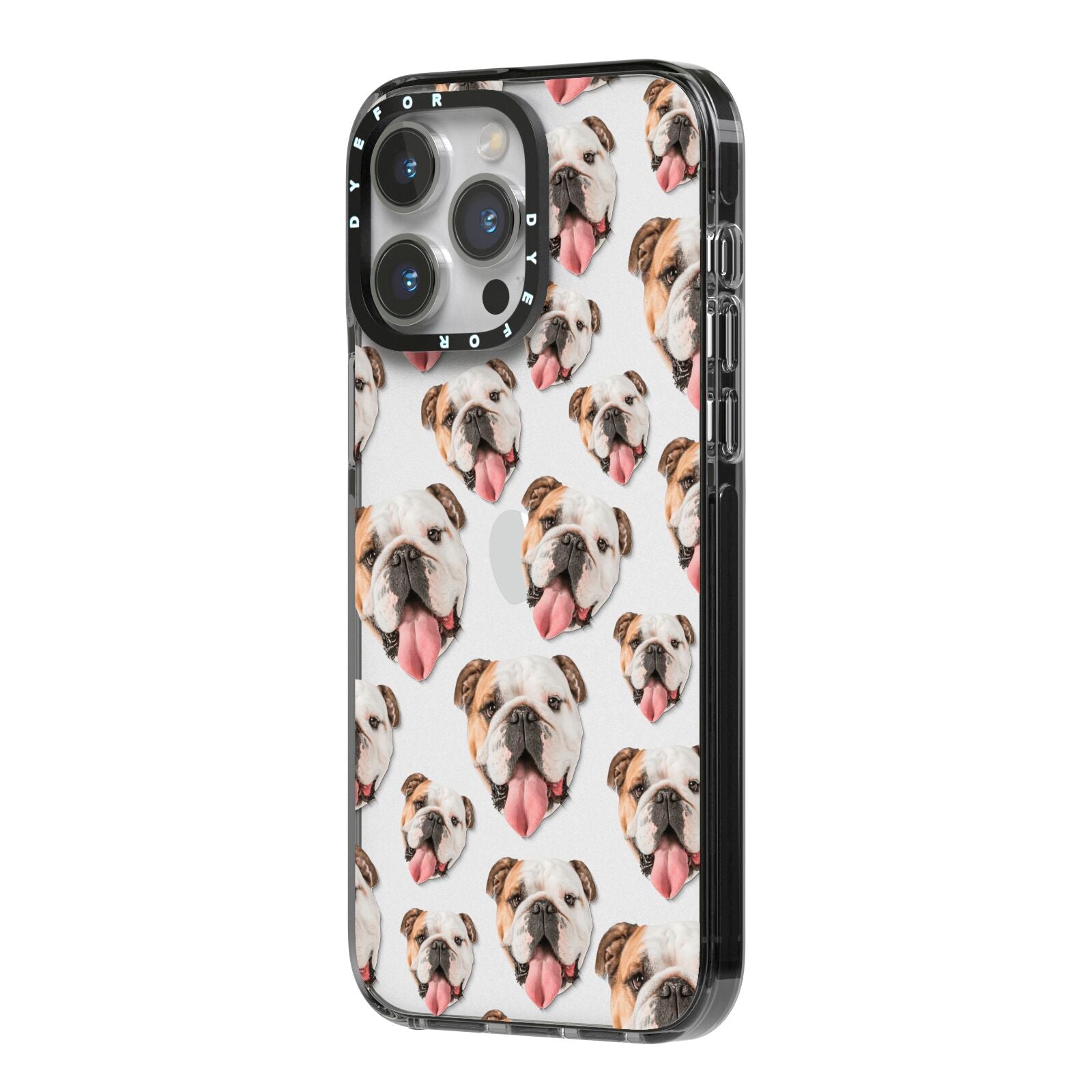 Dog Photo Face iPhone 14 Pro Max Black Impact Case Side Angle on Silver phone