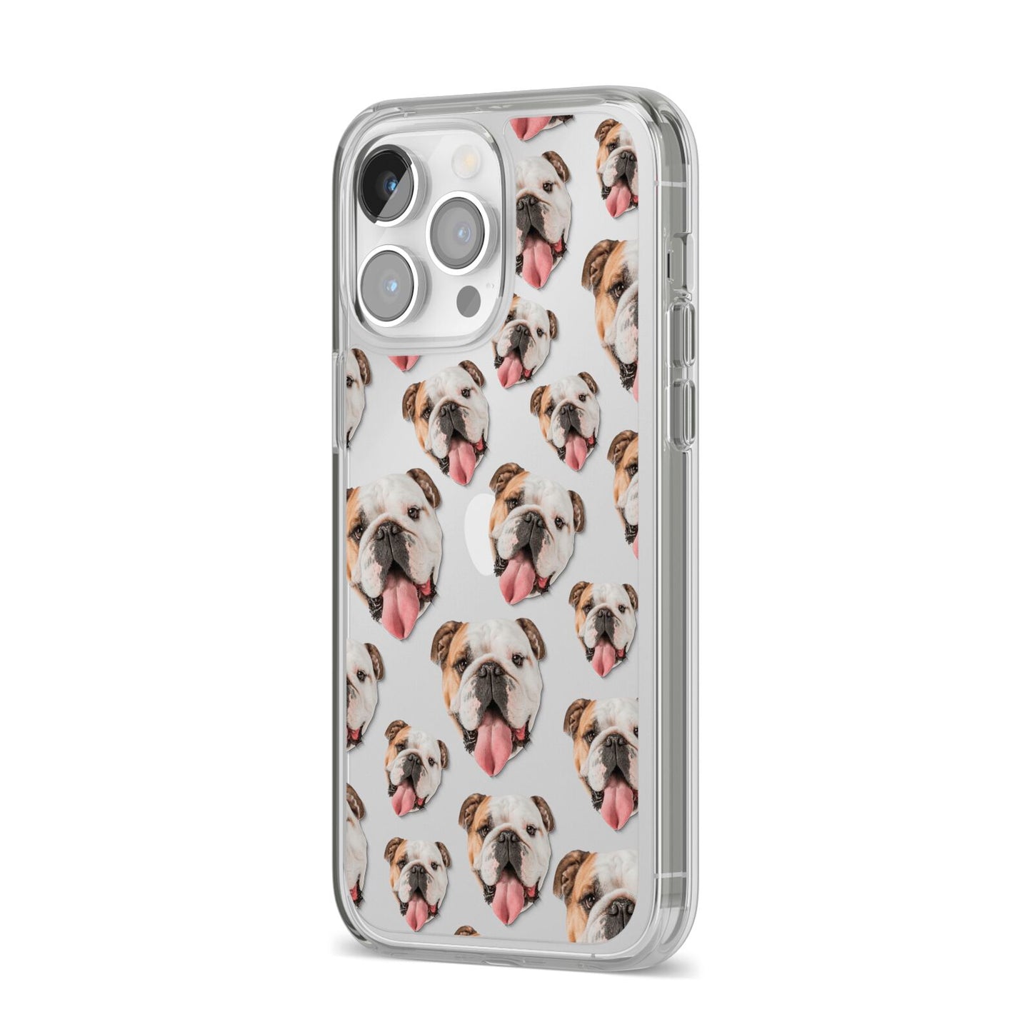 Dog Photo Face iPhone 14 Pro Max Clear Tough Case Silver Angled Image