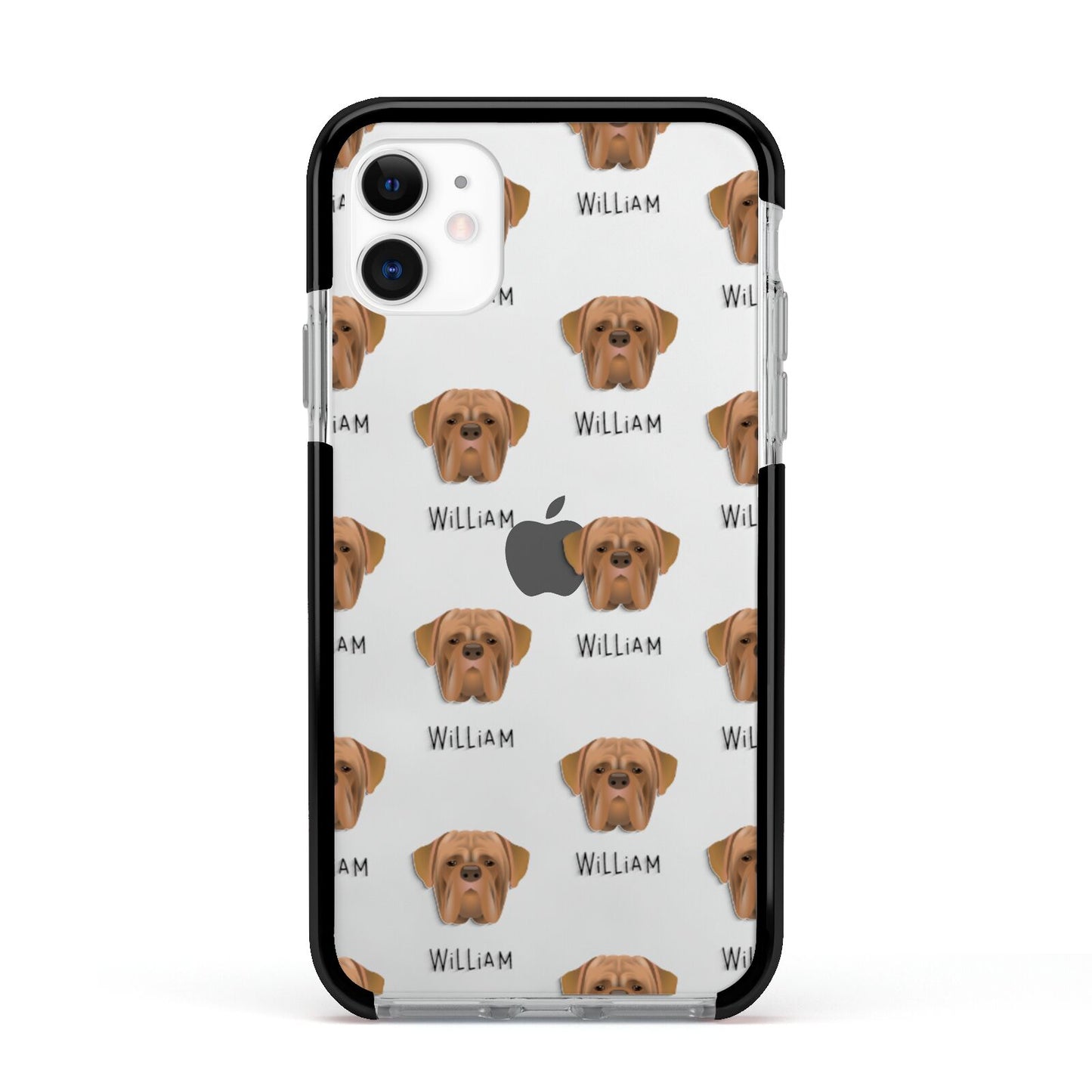 Dogue de Bordeaux Icon with Name Apple iPhone 11 in White with Black Impact Case