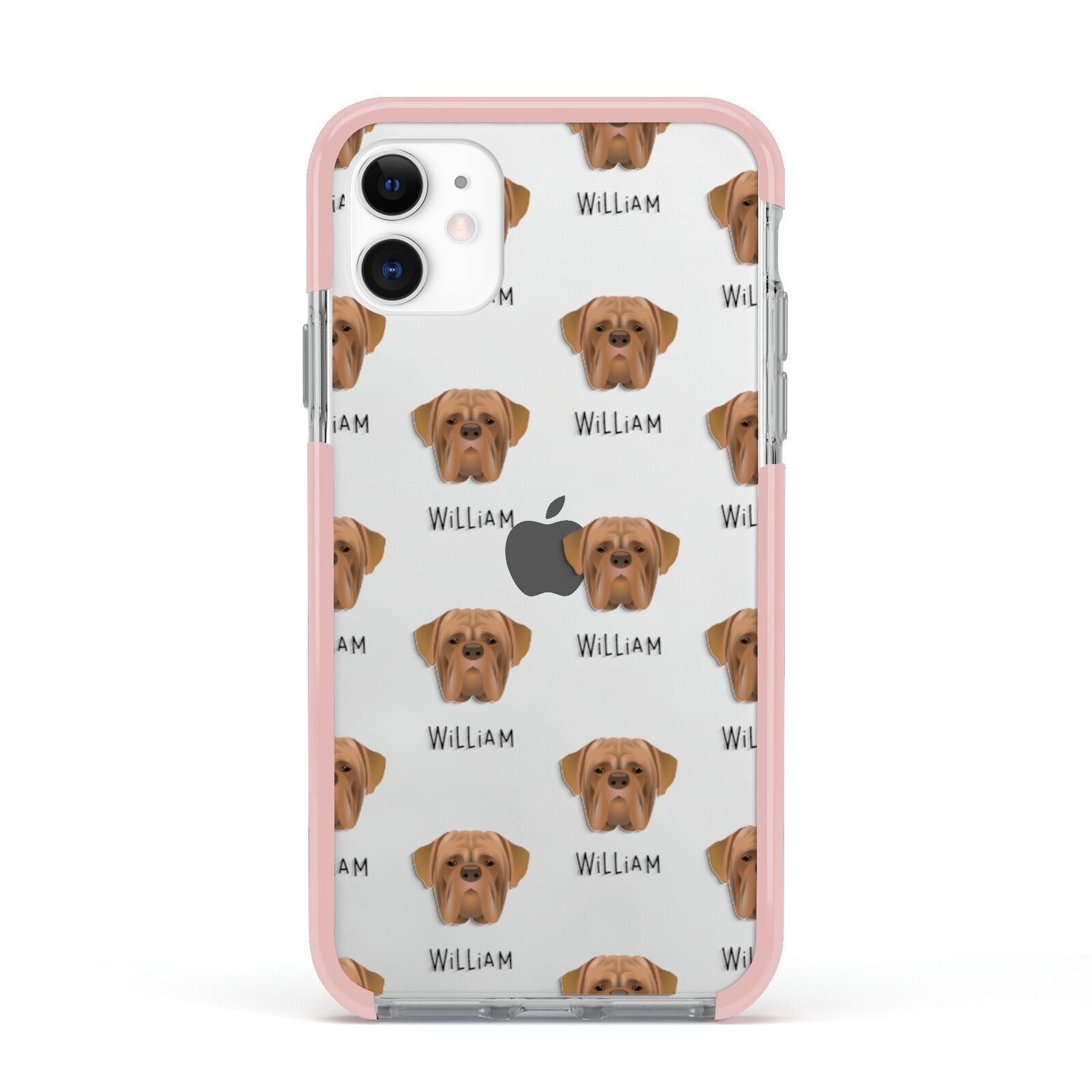 Dogue de Bordeaux Icon with Name Apple iPhone 11 in White with Pink Impact Case