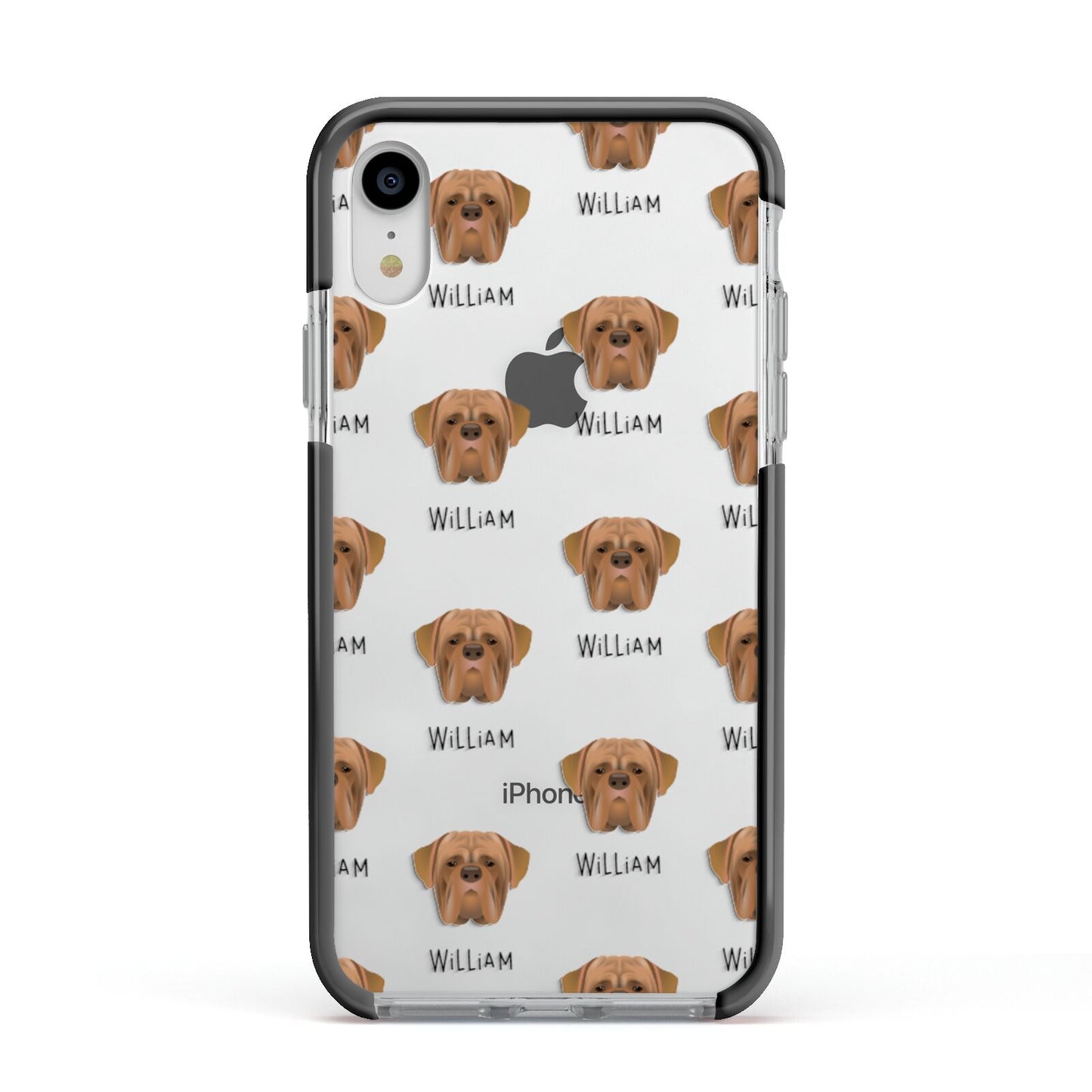 Dogue de Bordeaux Icon with Name Apple iPhone XR Impact Case Black Edge on Silver Phone