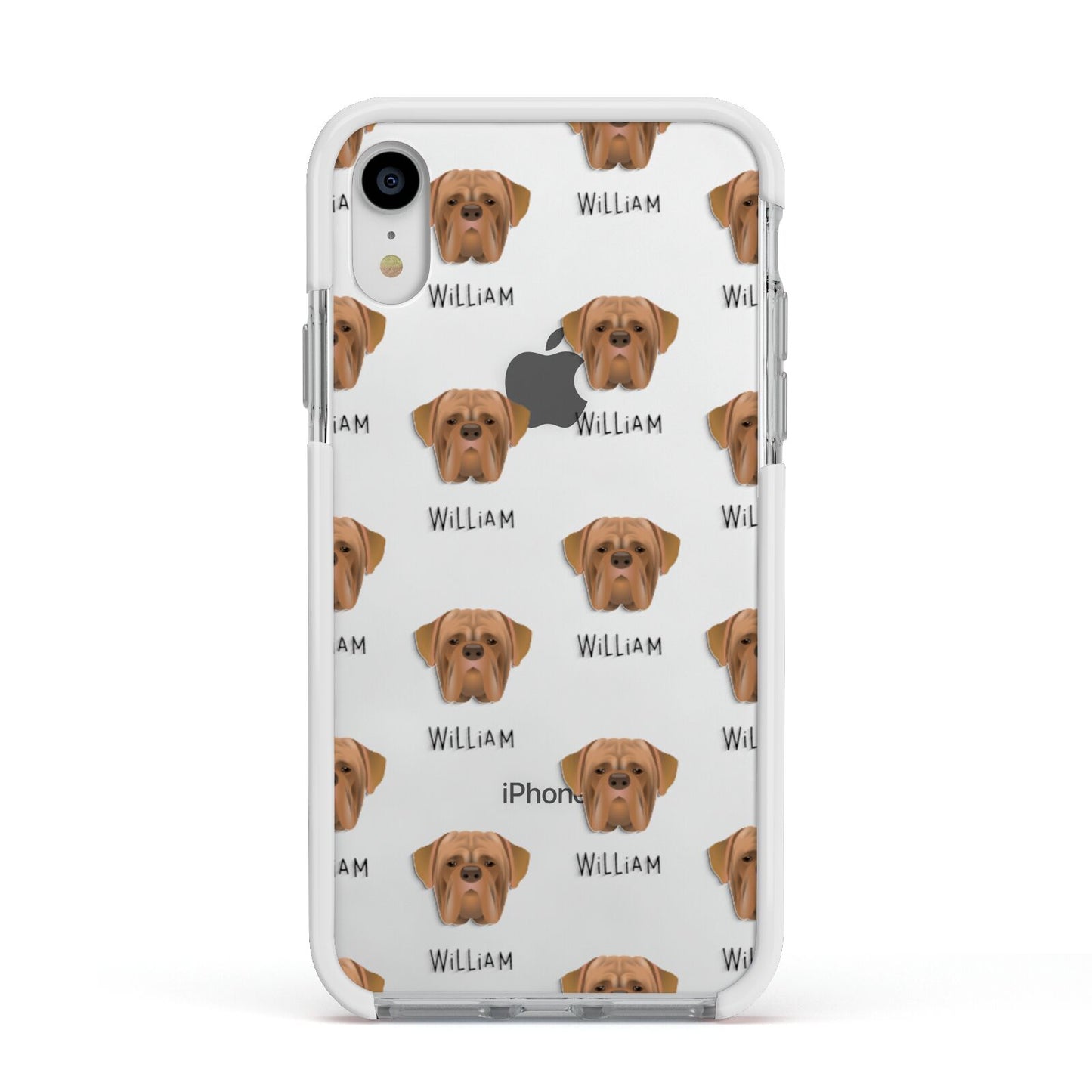 Dogue de Bordeaux Icon with Name Apple iPhone XR Impact Case White Edge on Silver Phone