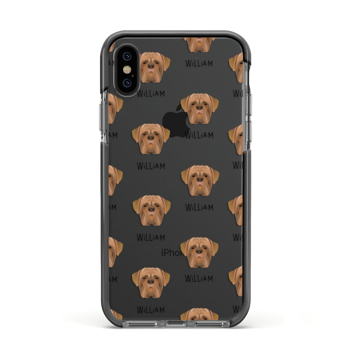 Dogue de Bordeaux Icon with Name Apple iPhone Xs Impact Case Black Edge on Black Phone